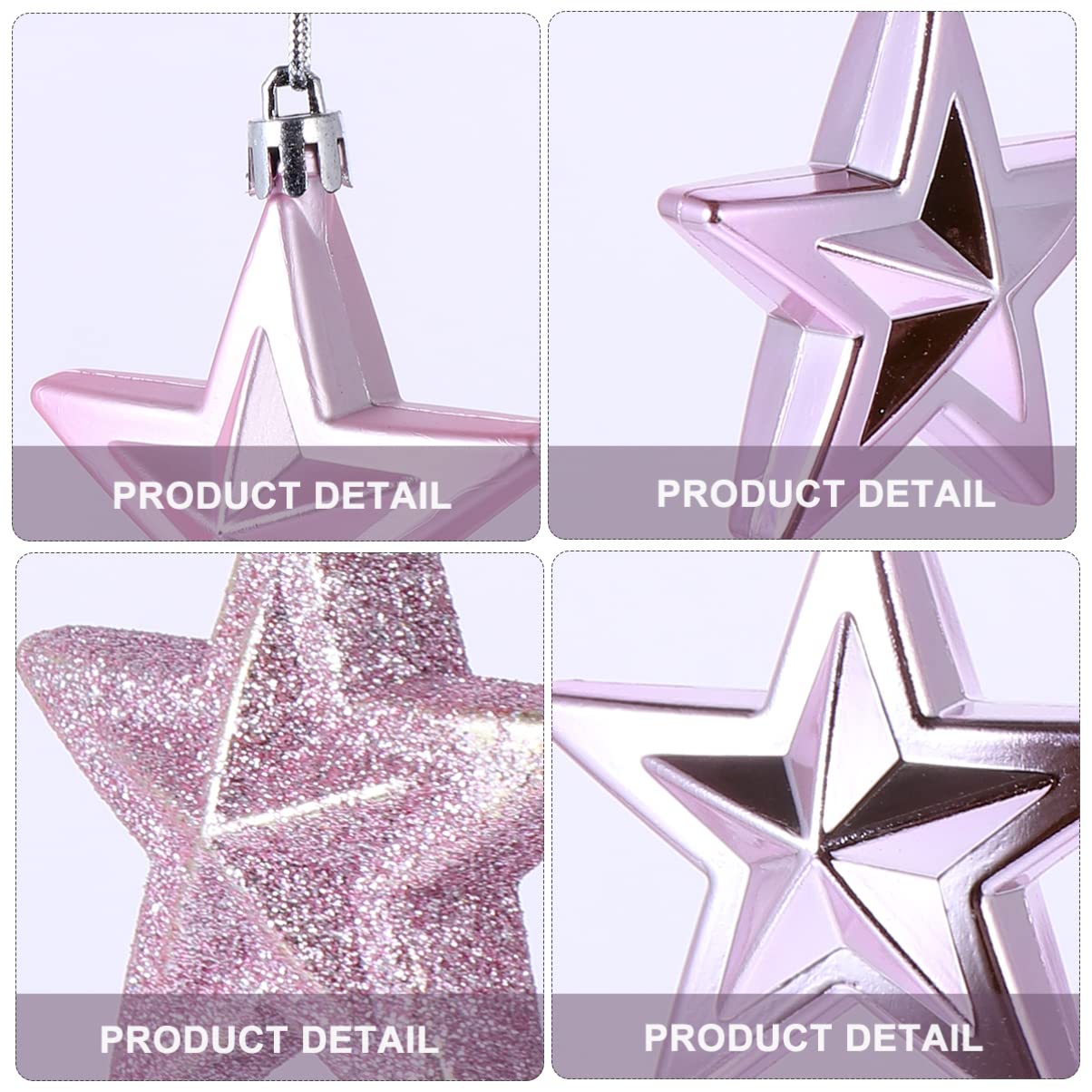 BESPORTBLE 18Pcs Pink Christmas Tree Star Ornaments - 2.75 Inch Glitter, Matte, Mirrored Hanging Decorations - Shatterproof Plas