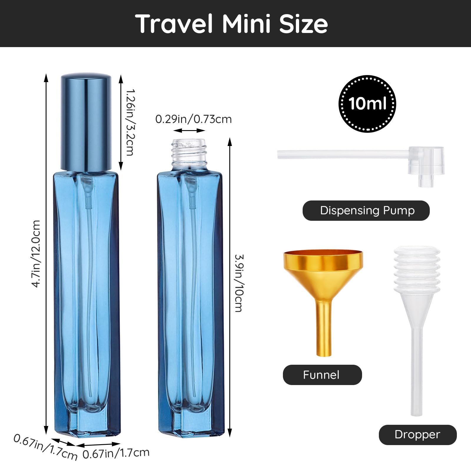 Segbeauty 0.34Oz Perfume Travel Refillable Bottle Sprayer, 5Pcs 10Ml Glass Spray Bottle Travel Cologne Atomizer Sprayer, Dark Bl