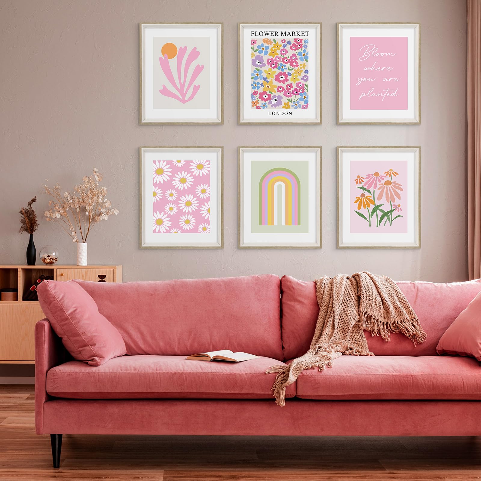 Habseligkeit Pink Danish Pastel Wall Art Prints, Boho Matisse Wall Art Exhibition Posters, Flower Market Posters For Room Decor