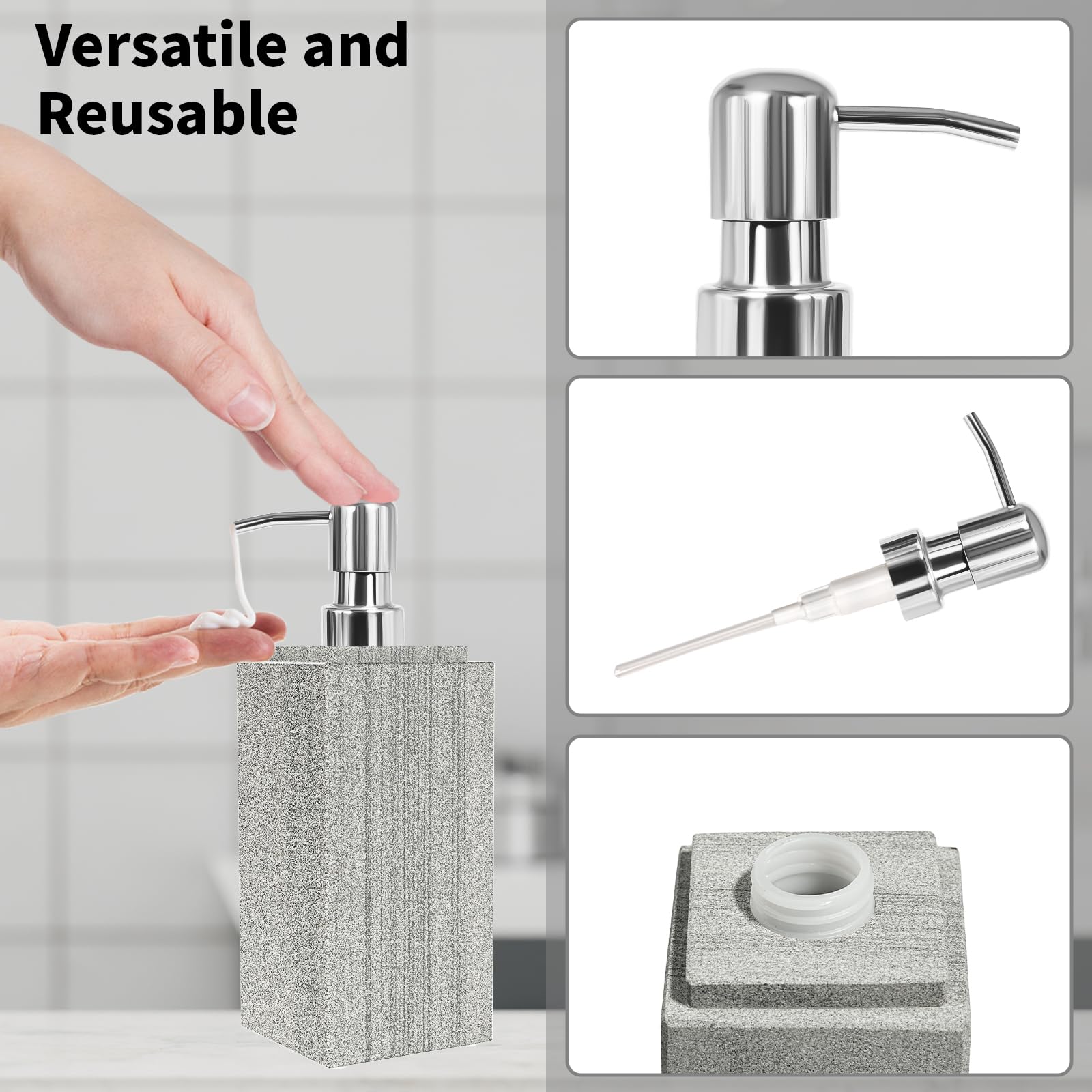 Marble Soap Dispenser For Bathroom, Natural Marble Hand Liquid&Lotion Soap Dispenser Pump Bottle For Kitchen Bathroom Countertop