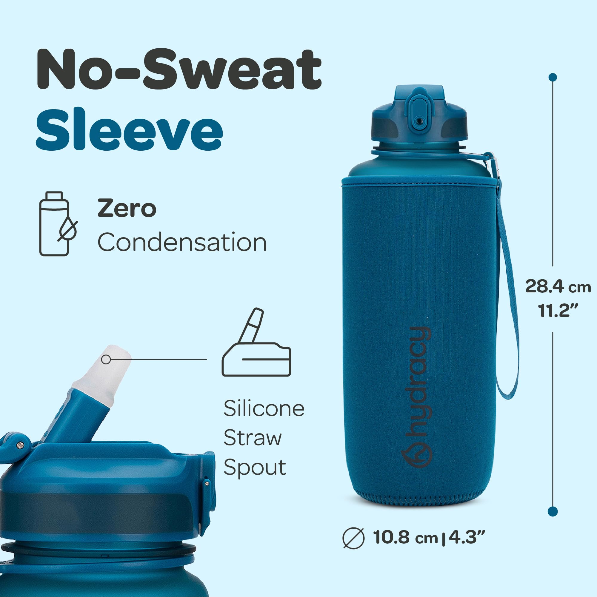 Hydracy 2L Large Water Bottle, Shatterproof, Bpa Free Tritan Plastic, Leakproof, Zero Condensation, With Detachable Carry Strap,