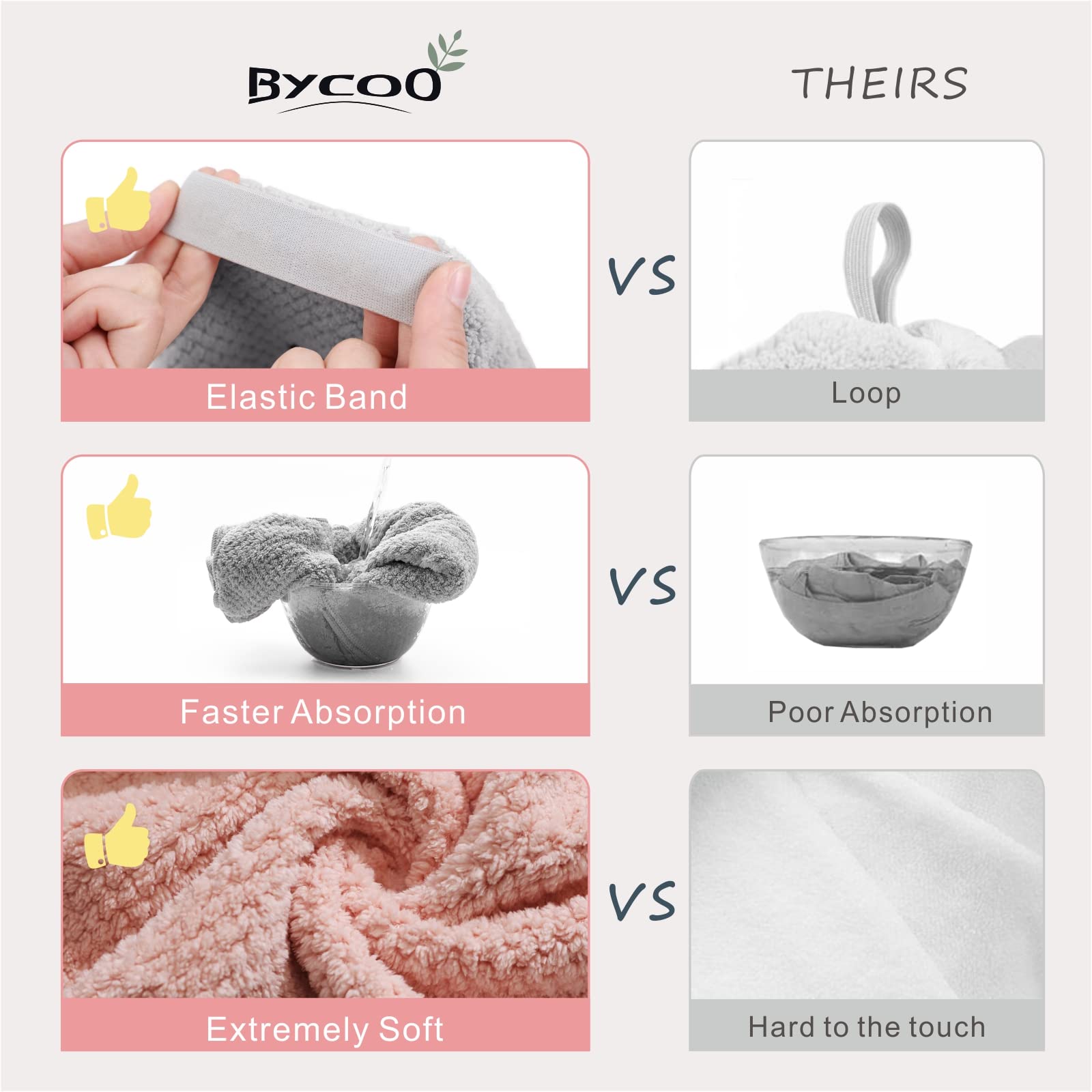 BYCOO 2 Pack Large Microfiber Hair Towel Wrap for Women, Anti Frizz Hair Drying Towel, Fast Dry Hair Turban for Wet Hair, Long,