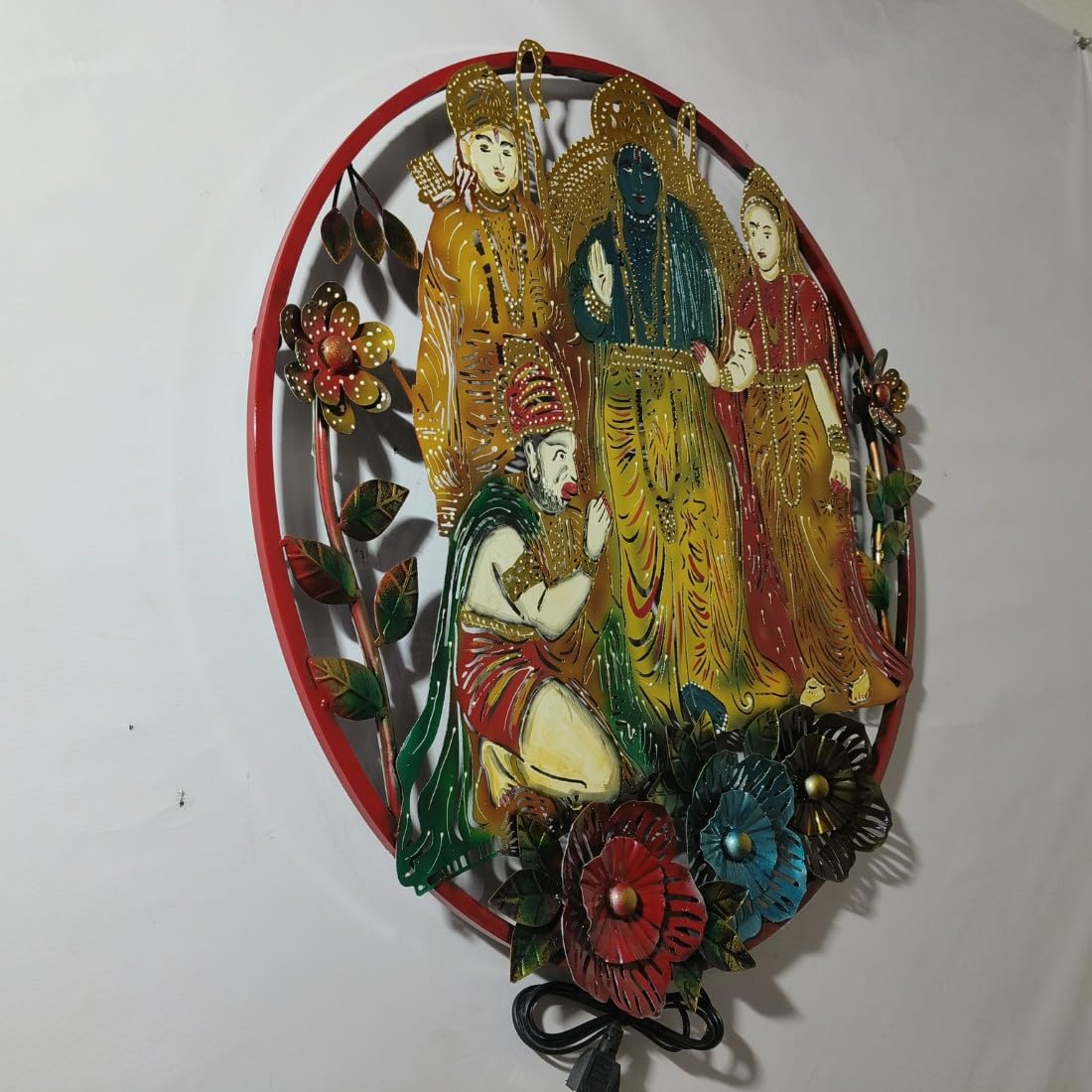 HANSART Metal Wall Art with LED, Depicting Shri Ram, Laxman, Sita and Hanuman (29 x 29 Inches)