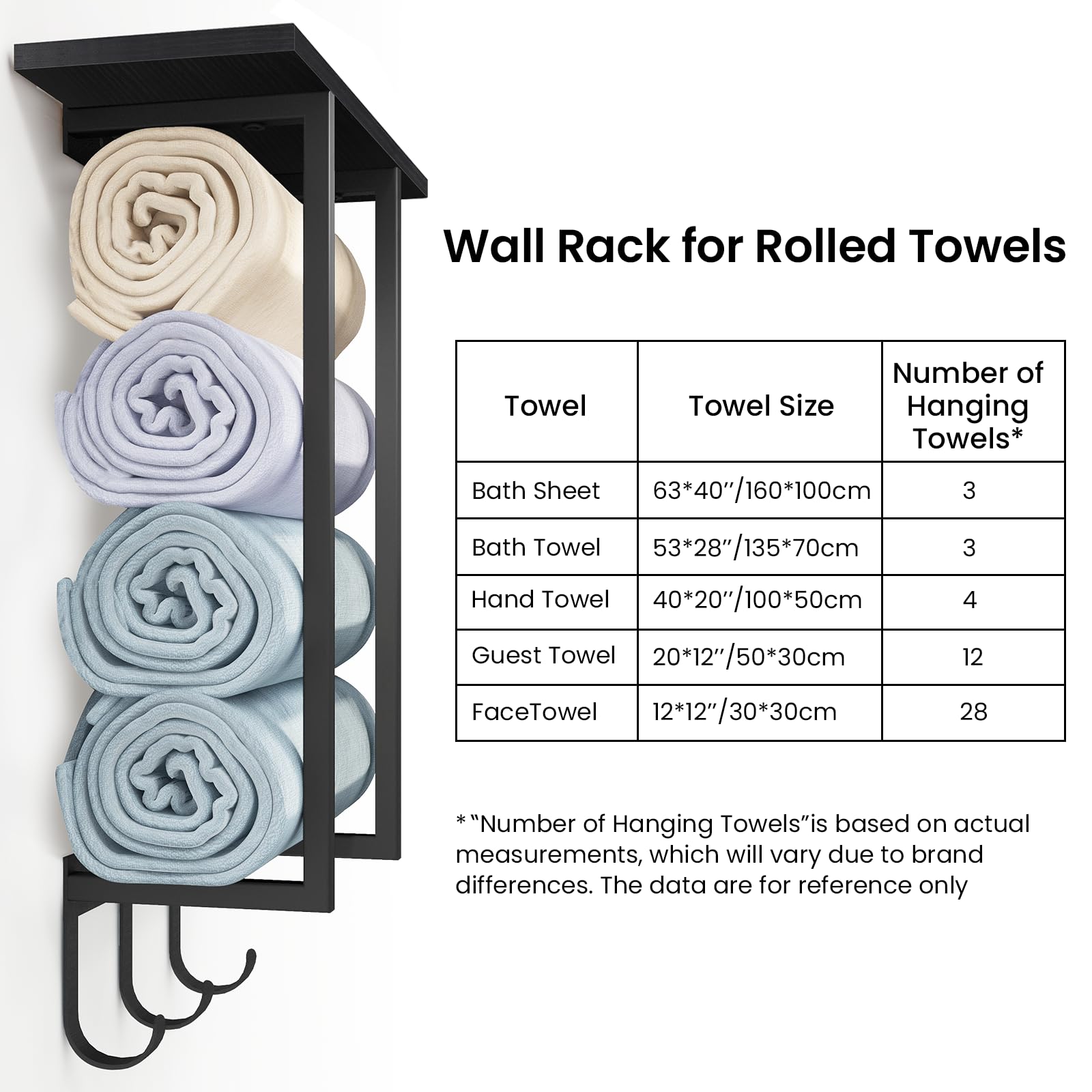 Eliteroo Towel Holder For Bathroom Wall, Towel Rack With Shelf And Hooks, Hanging Towel Organizer For Small Bathroom Storage, Wo