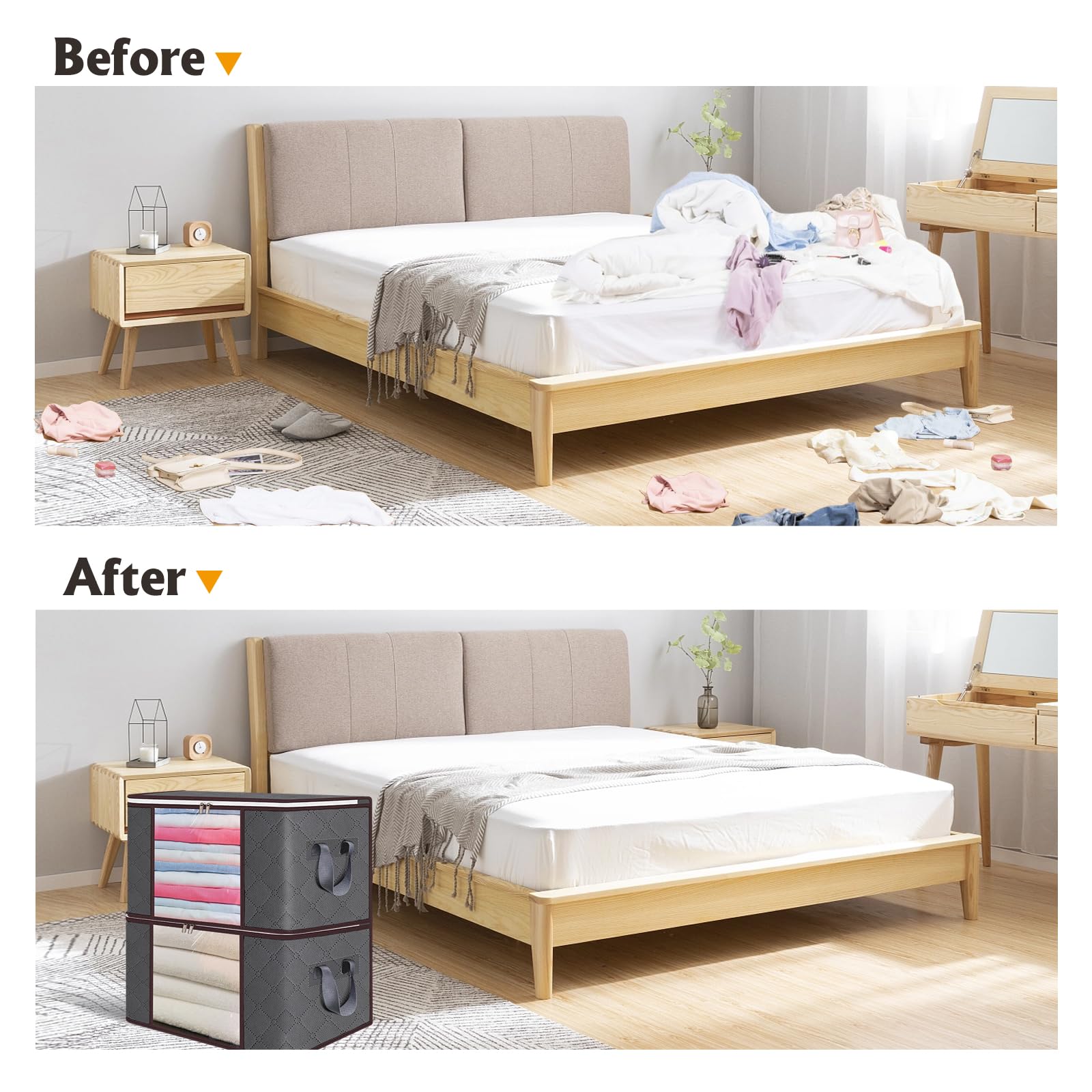 90L Large Storage Bags,6 Pack Foldable Clothes Storage Bins with Zipper and Lids Closet Organizers Storage ContainersDurable Han