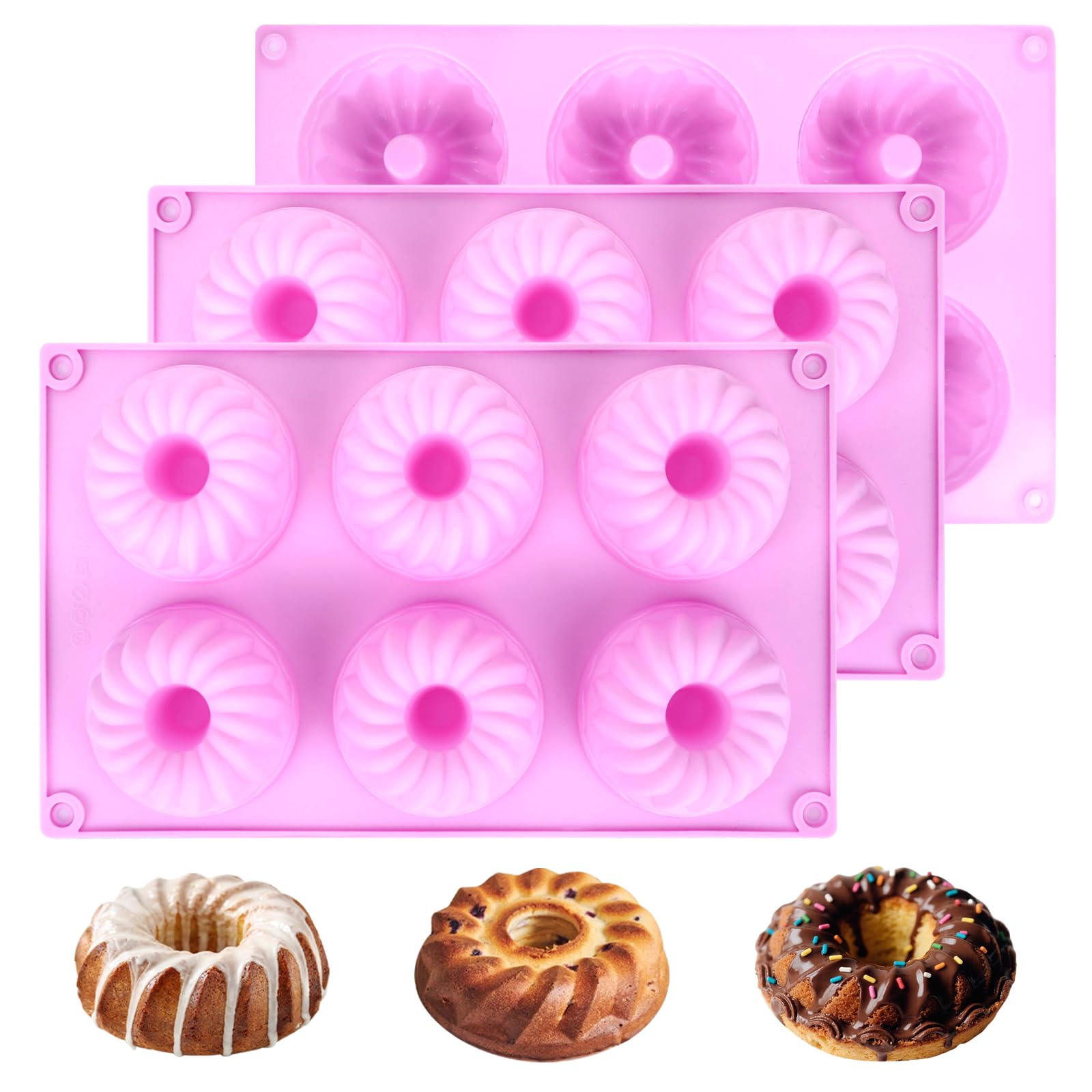 YoehMongYo 3 PCS Bundt Cake Pans for Baking, Nonstick Silicone Molds for Baking Jellies, Muffins, Donuts,Cookies, Cupcakes,6Ca