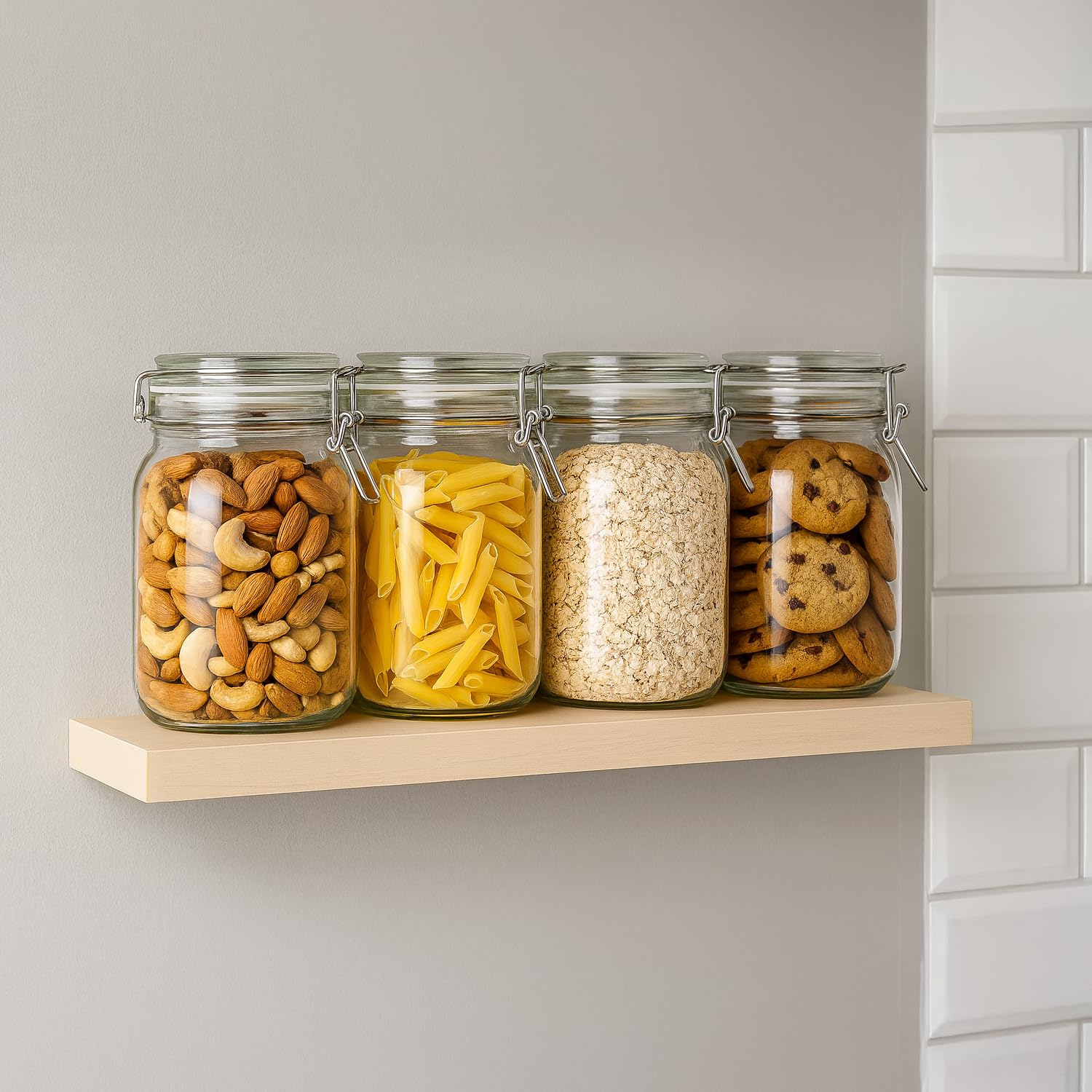 Amazon Brand - Solimo Glass Transparent Storage Jar For Pickles, Spices | Bpa Free | Set Of 4 | 1600 Ml