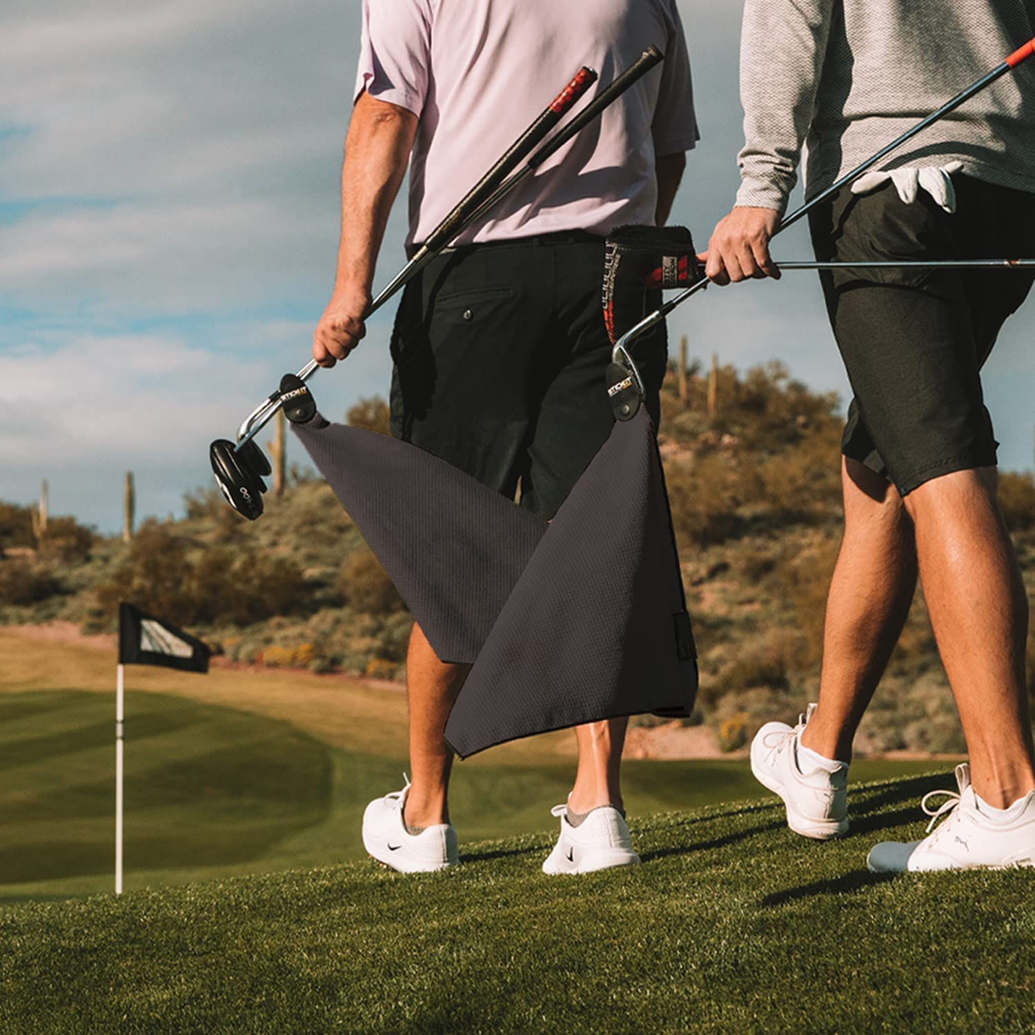STICKIT Magnetic Golf Towel  Black  2-Pack  Top-Tier Microfiber Golf Towel with Deep Waffle Pockets  Industrial Strength Magnet for Strong Hold to Golf Carts or Clubs