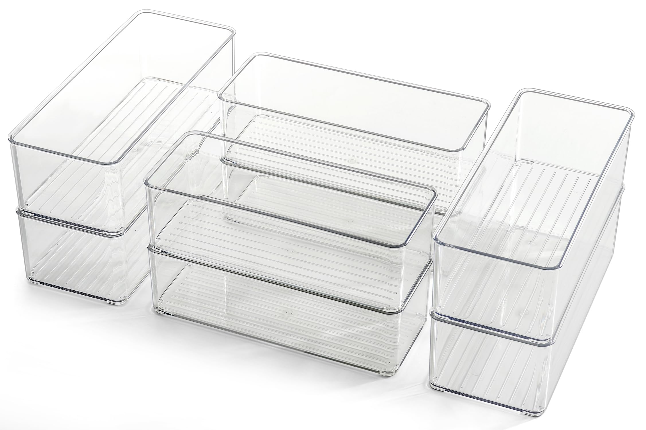 Hudgan 8 Pack Clear Plastic Drawer Organizers Set, Stackable Deep Drawer Organizer For Makeup Vanity And Desk, 2 Sizes Tall Bath
