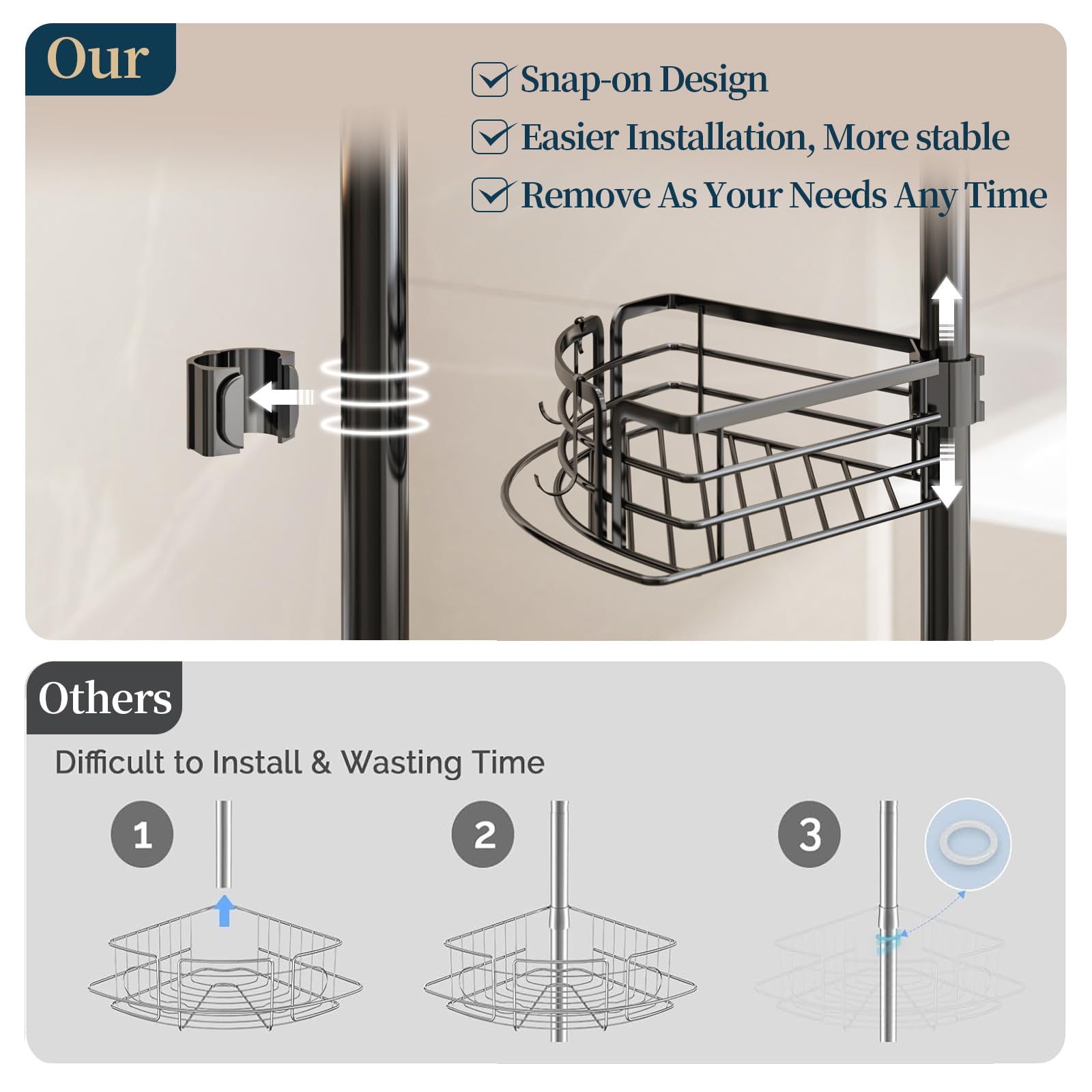 Consumest Corner Shower Caddy Organizer - Rustproof Shower Organizer Corner Tension Pole With Towel Bar & Soap Holder, Adjustabl