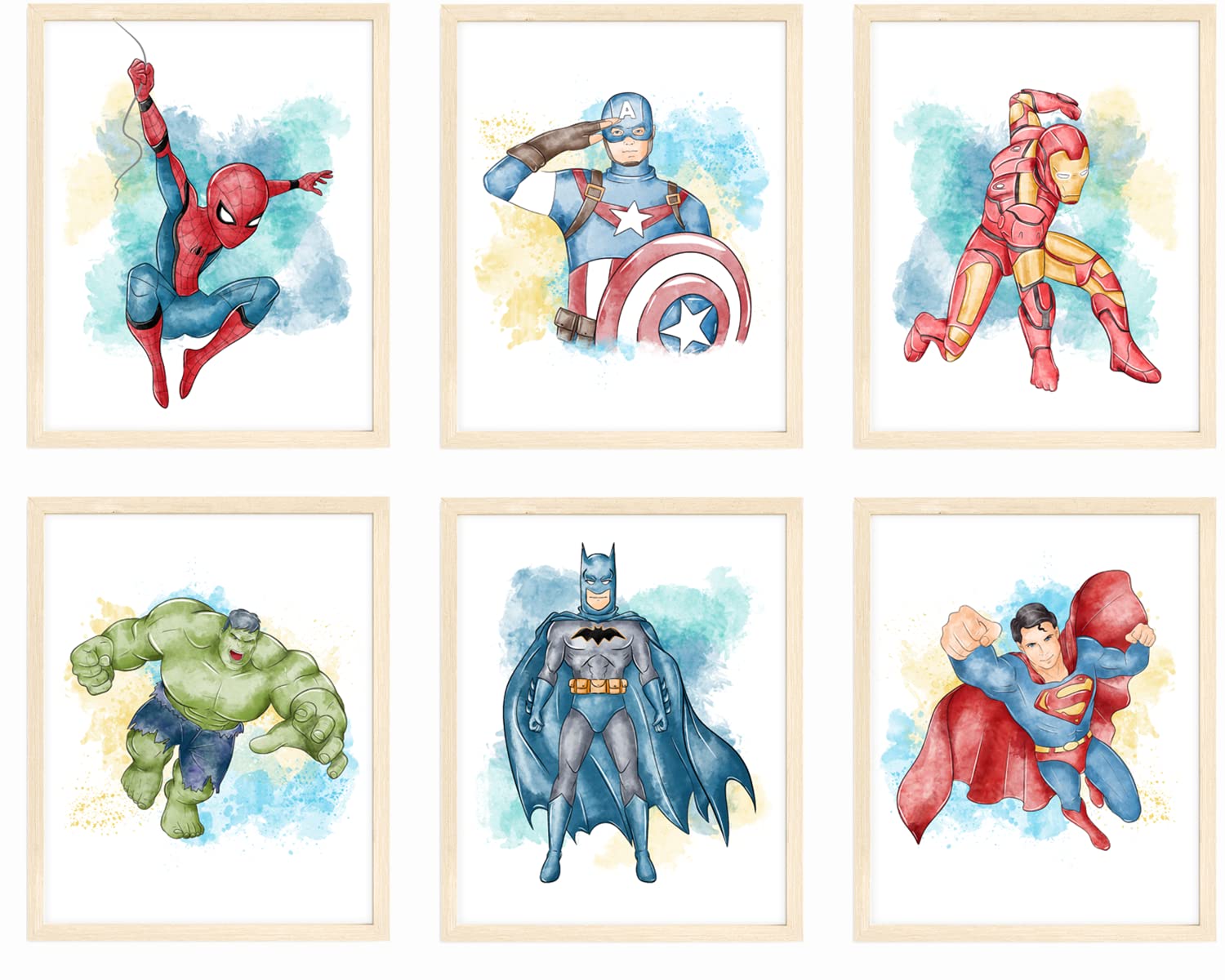 Nistio Superhero Wall Decor, Superhero Wall Art For Boys Bedroom, Avengers Prints, Set Of 6 Prints, Iron Man, Spiderman, Captain