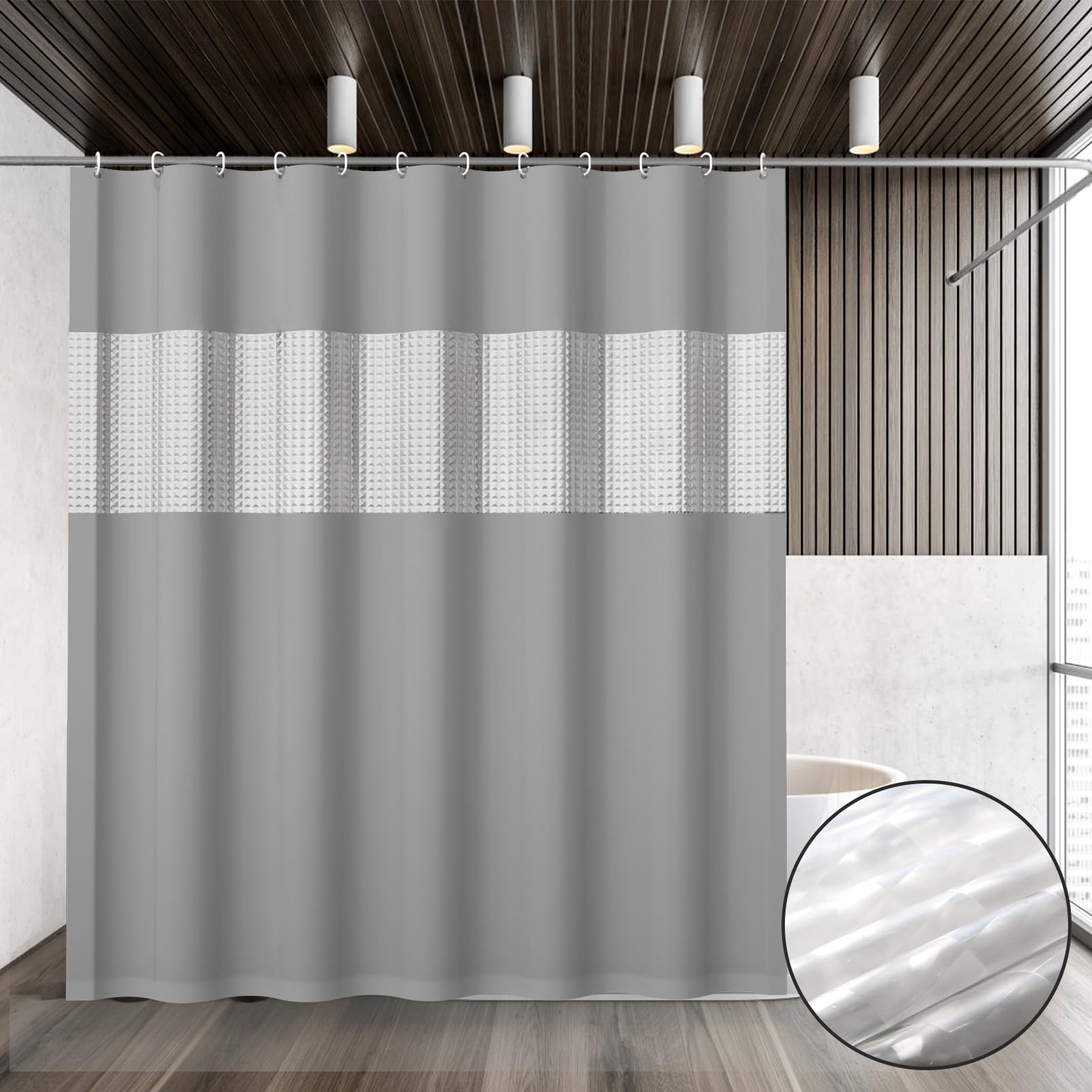 Color Block Shower Curtain, 72 X 72 Inch - Grey Shower Curtain, Plastic Waterproof Shower Curtain For Bathroom, With 12 Plastic