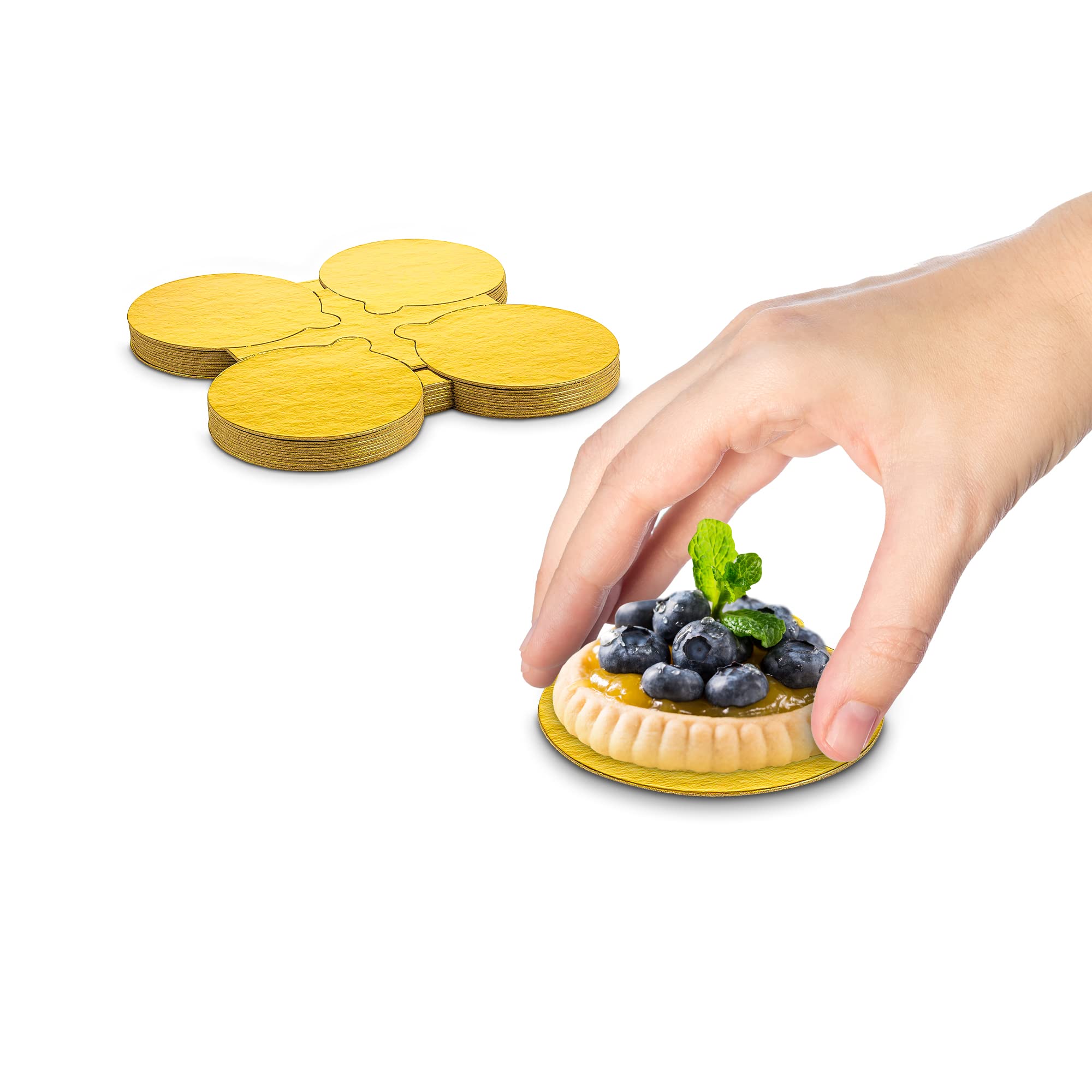 Mt Products 4 Inch Mini Round Gold Cake/Pastry Dessert Board With Tab (48 Pieces)