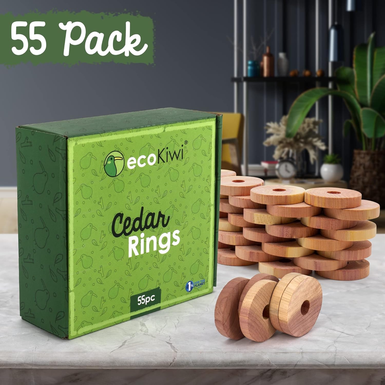 Ecokiwi Cedar Blocks For Clothes Storage - 55 Pack Cedar Rings - 100% Natural Aromatic Cedar For Closets & Drawers - Red Cedarwo