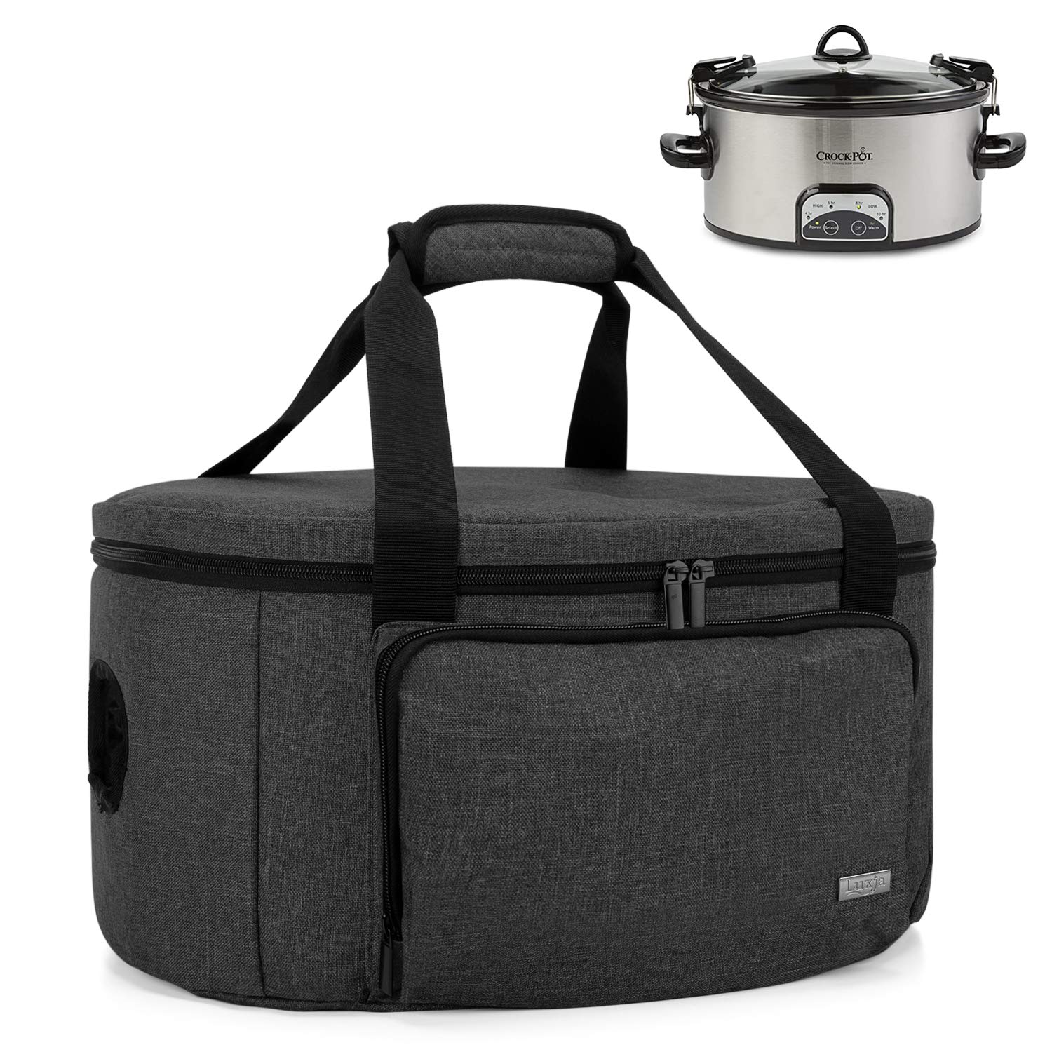Luxja Insulated Slow Cooker Bag (With A Bottom Pad And Lid Fasten Straps), Slow Cooker Carrier Fits For Most 6-8 Quart Oval Slow