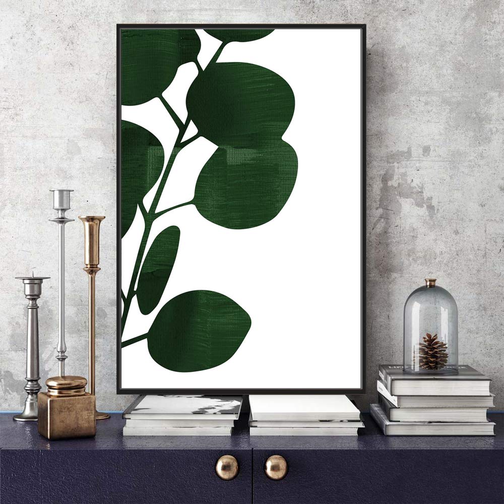 Idea4Wall Framed Canvas Print Wall Art Black & Gray Leaf Silhouette Geometric Shapes Illustrations Modern Art Chic Colorful For
