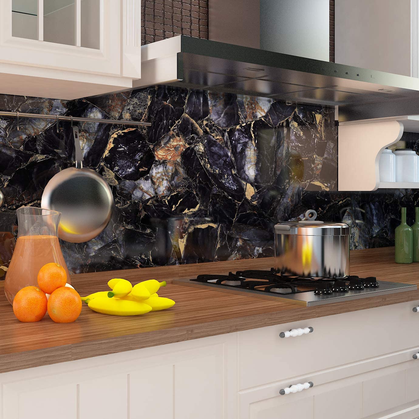 Livelynine 197 X 36 Inch Contact Paper Black And Gold Marble Countertop Peel And Stick Waterproof Countertops For Kitchen Table