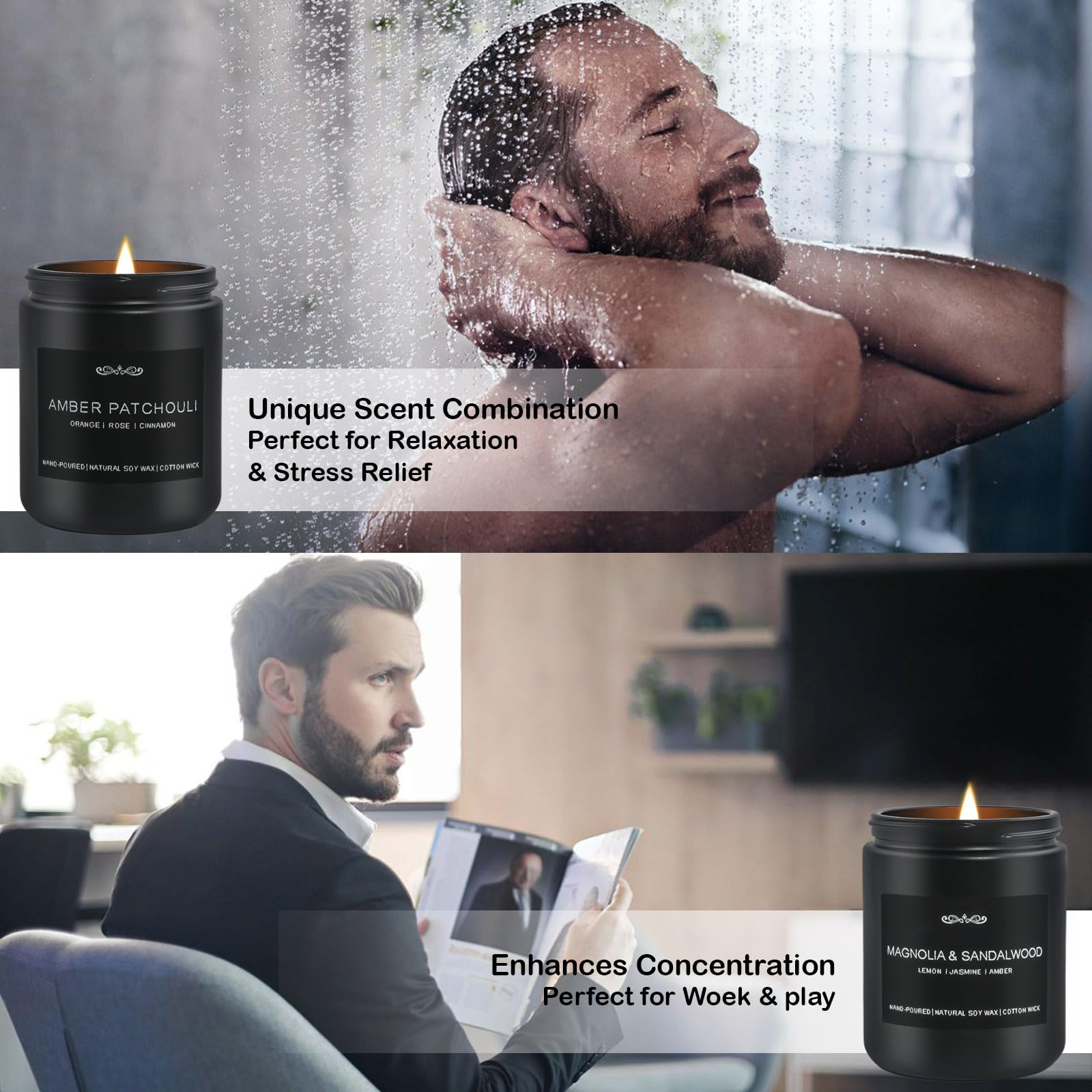 Scented Candles Gifts Set, Men Candle Set for Home Scented, 4 Pack Candles for Men, Valentines Day Gifts for Him, Birthday Gifts