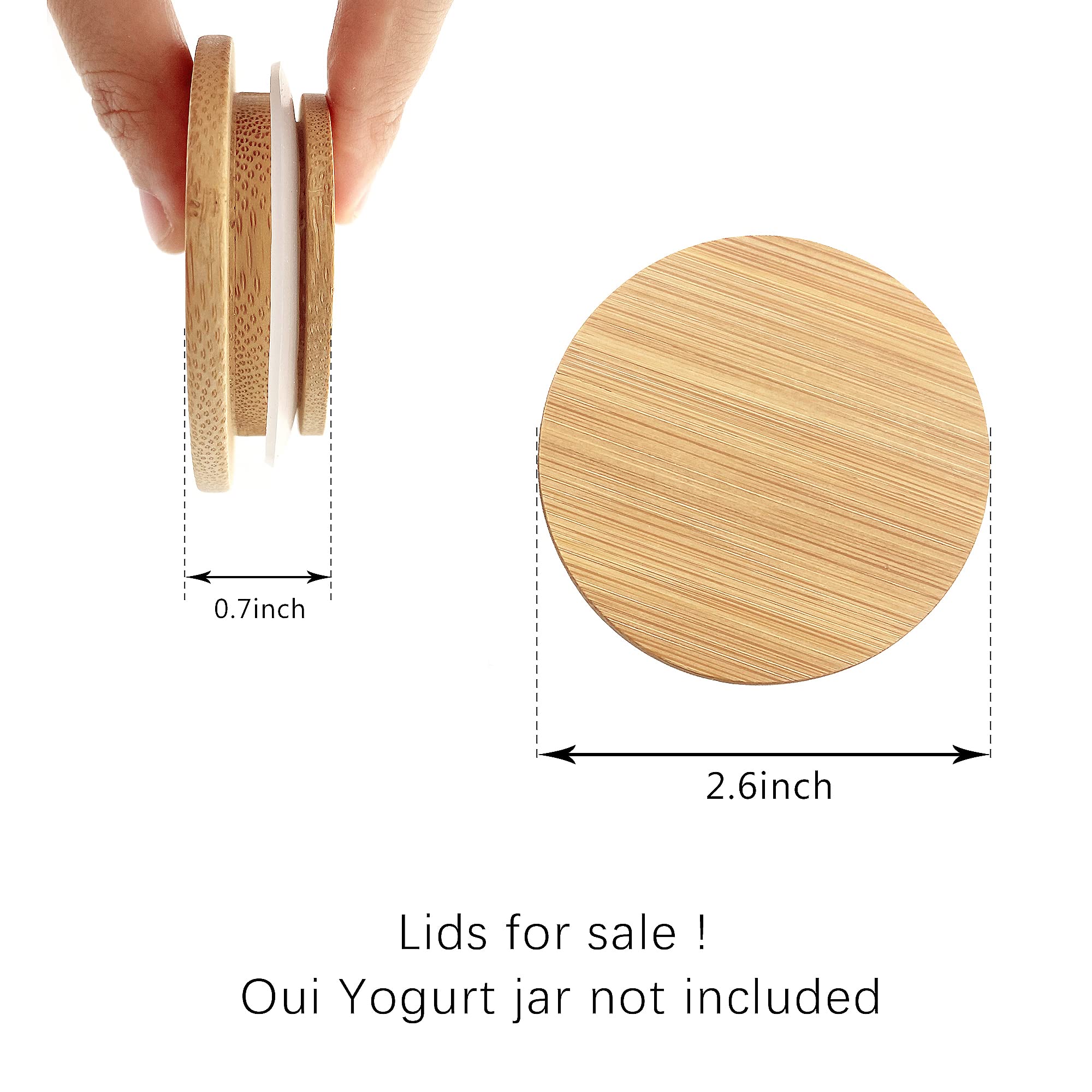 KIKINIKO Oui Yogurt Jar Lids - 8 Pack Bamboo & Silicone Sealing Rings for 5 Oz Jars, Model JXUS-OUIZG-8P