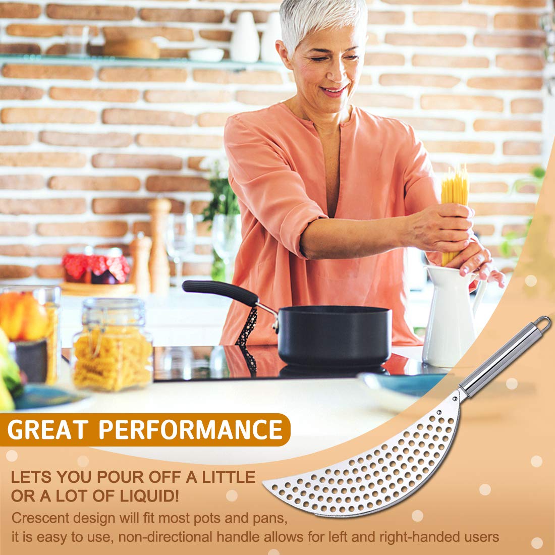 3Pcs Stainless Steel Pot Strainer, Pasta Strainer Hand Held Pot Drainer With Handle, Crescent Pot Strainer Fits Up To 9'' Pots F