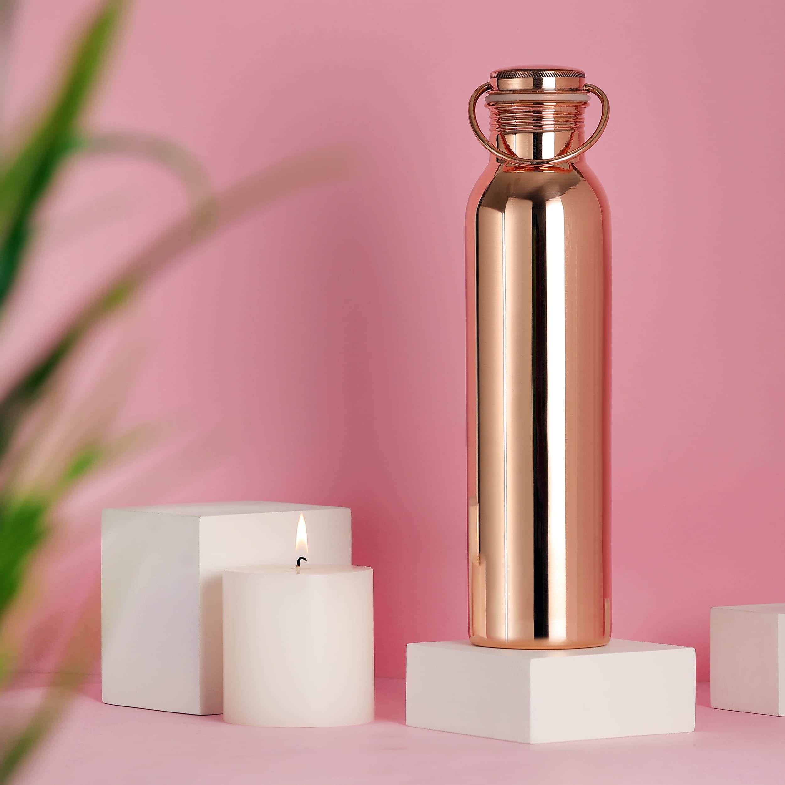 Healthgoodsin Pure Copper Water Bottle With Carrying Handle Seamless Leakproof Ayurvedic Water Bottle 1000 Ml