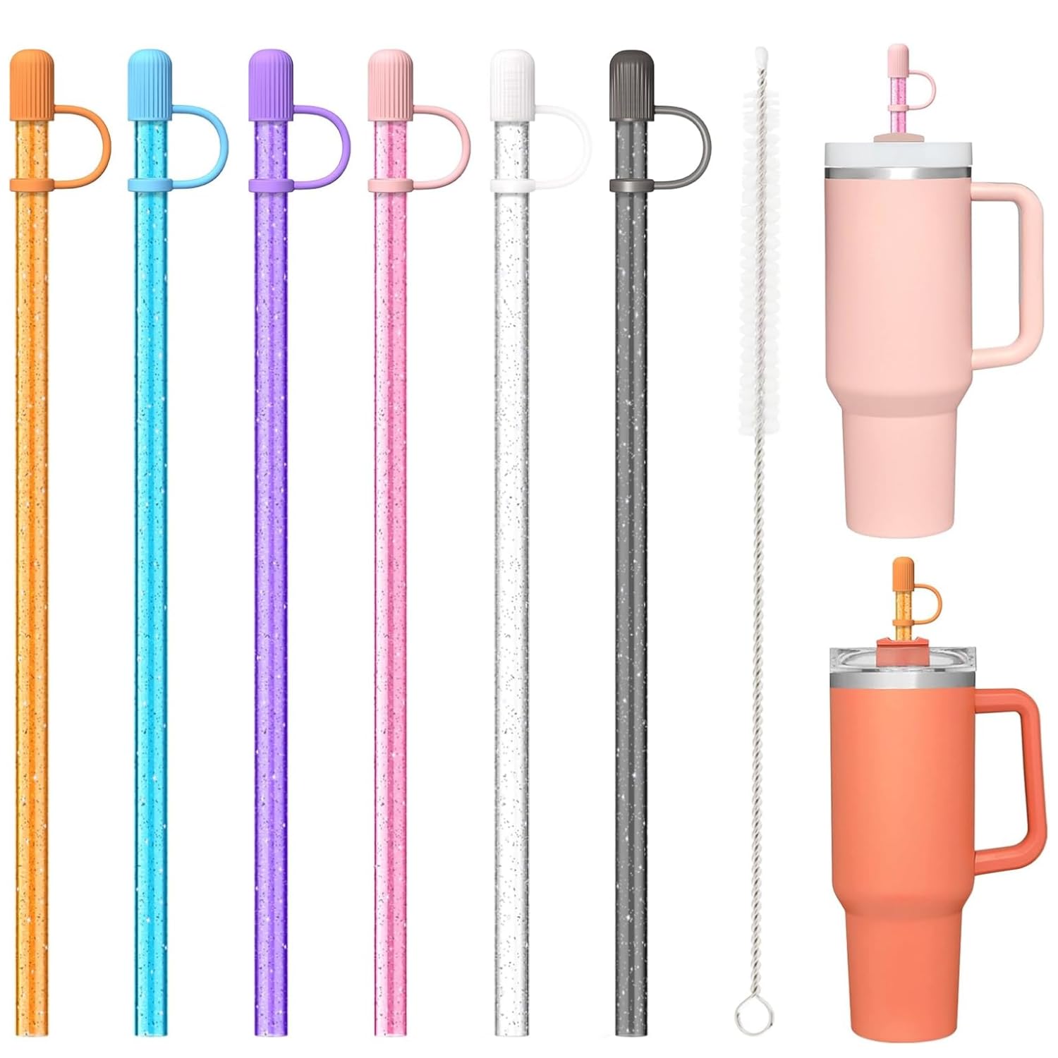 Flavizo 6 Color Replacement Straws With Cover Caps For Stanley Cup 40 Oz 30 Oz 20 Oz 14 Oz 64 Oz Tumbler, Reusable Drinking Stra