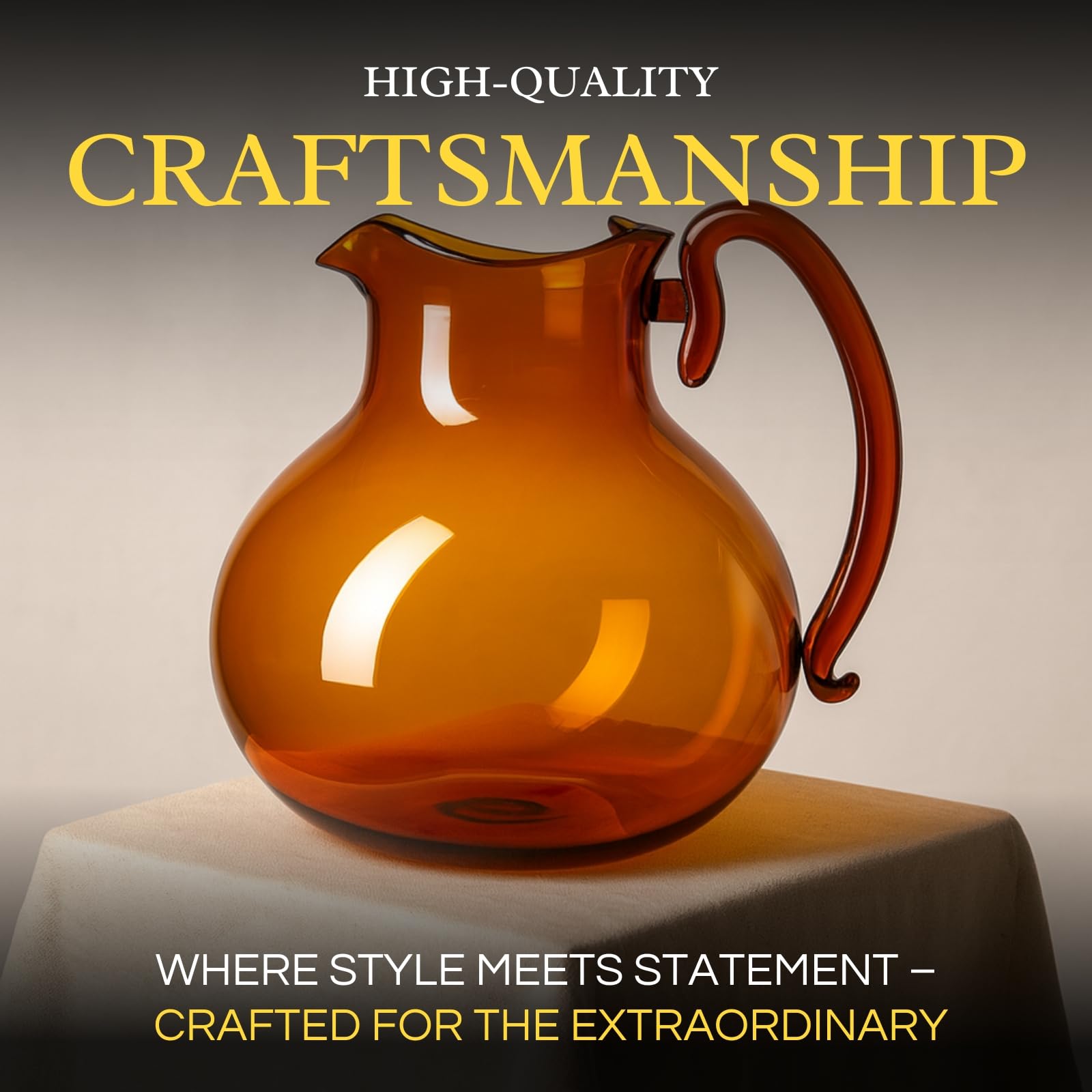 Italian Design Amber Glass Jug Mouth-Blown Venetian Pitcher 750ml Handmade Murano