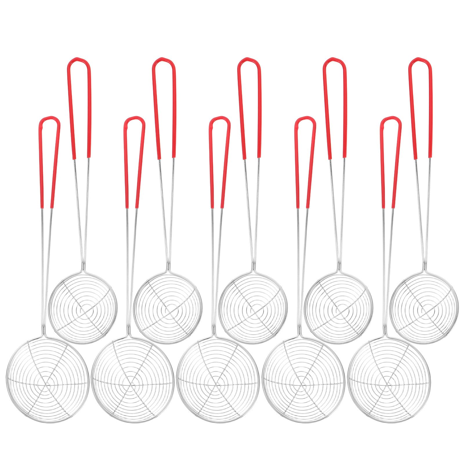 JECOMPRIS 10 pcs Stainless Steel Strainer Spoons for Cooking Fine Mesh Hot Pot Skimmer Ladles Kitchen Oil Filter Spoon with Hand