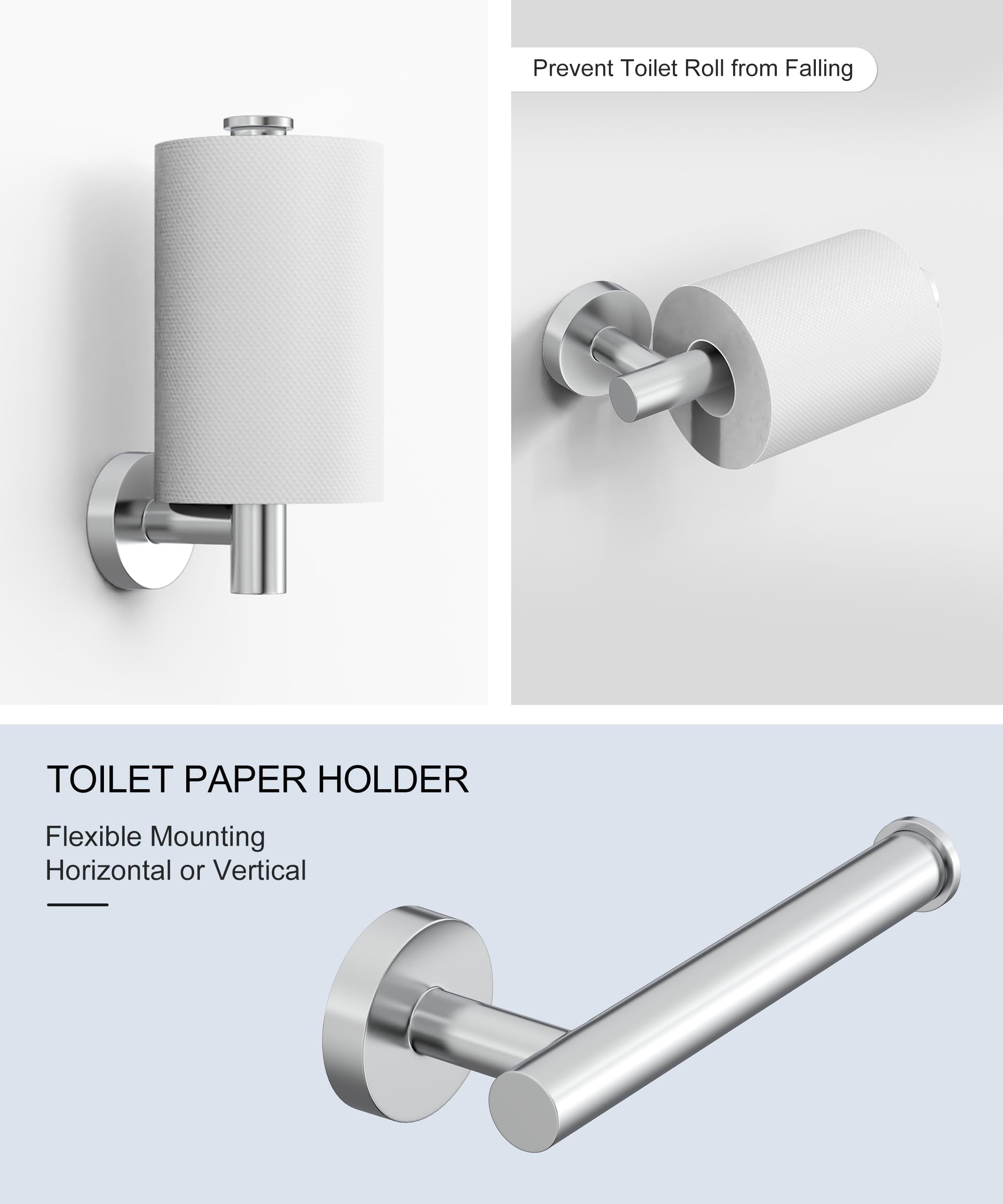 Homemystique 6 Pcs Chrome Bathroom Hardware Accessories Set Sus304 Stainless Steel Towel Rack And Toilet Paper Holder Set Towel