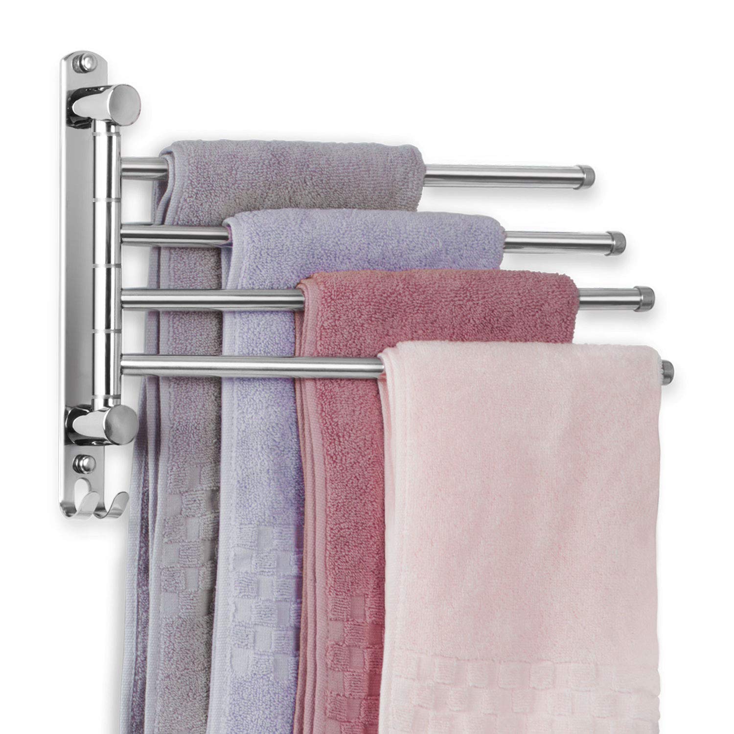 Swivel Bathroom Towel Rack Jsver Towel Rack Wall Mounted, Sus304 Stainless Steel Towel Bar, 4-Arm Space Saving Towel Hanger, Tow