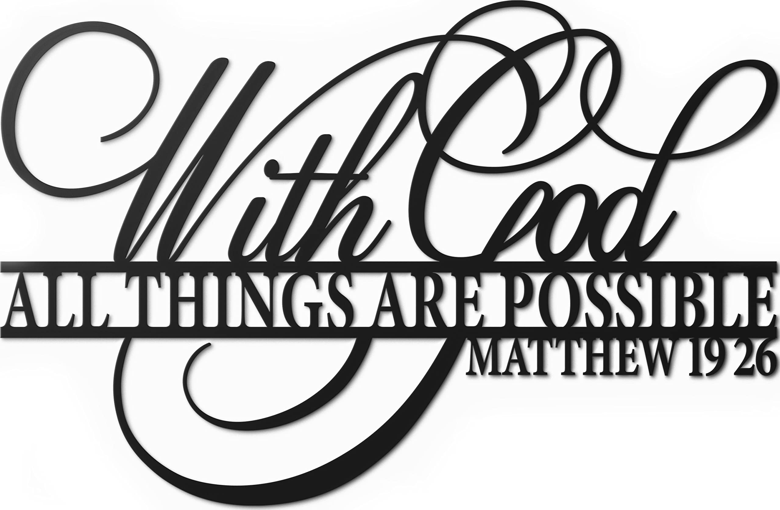 Vivegate With God All Things Are Possible Sign Metal Wall Decor, 18X12 Inch Religious Scripture Black Christian Bible Verses Eve