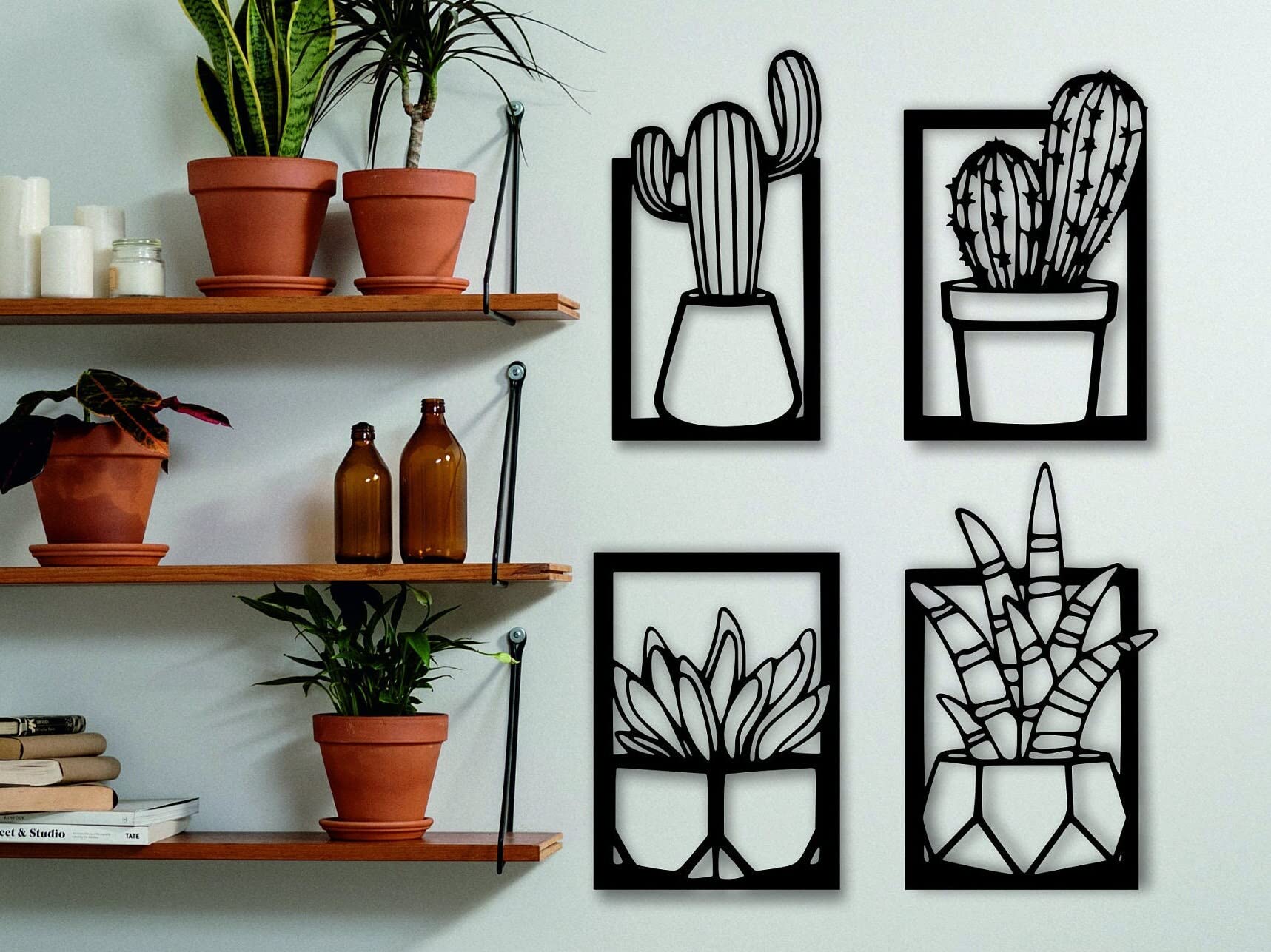 Triad basics Home Decor Items 4 Pieces Cactus Wall Decor For Living Room, Bedroom, And Kitchen - Stylish Showpieces For Home Dec