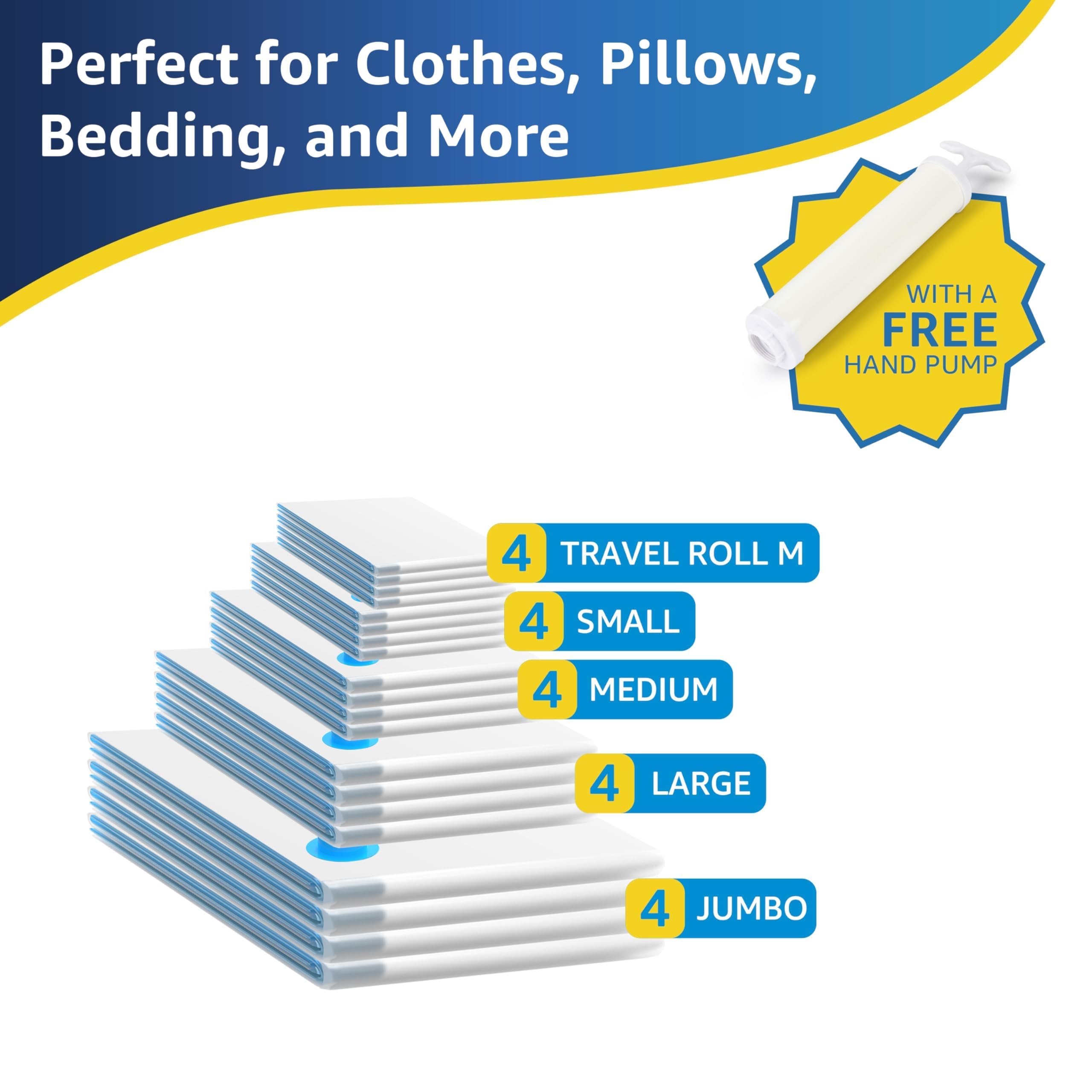 Simple Deluxe 20 Pack Vacuum Storage Bags, Space Saver Bags With Hand Pump, Vacuum Seal Bags For Clothing, Comforters, Blankets,