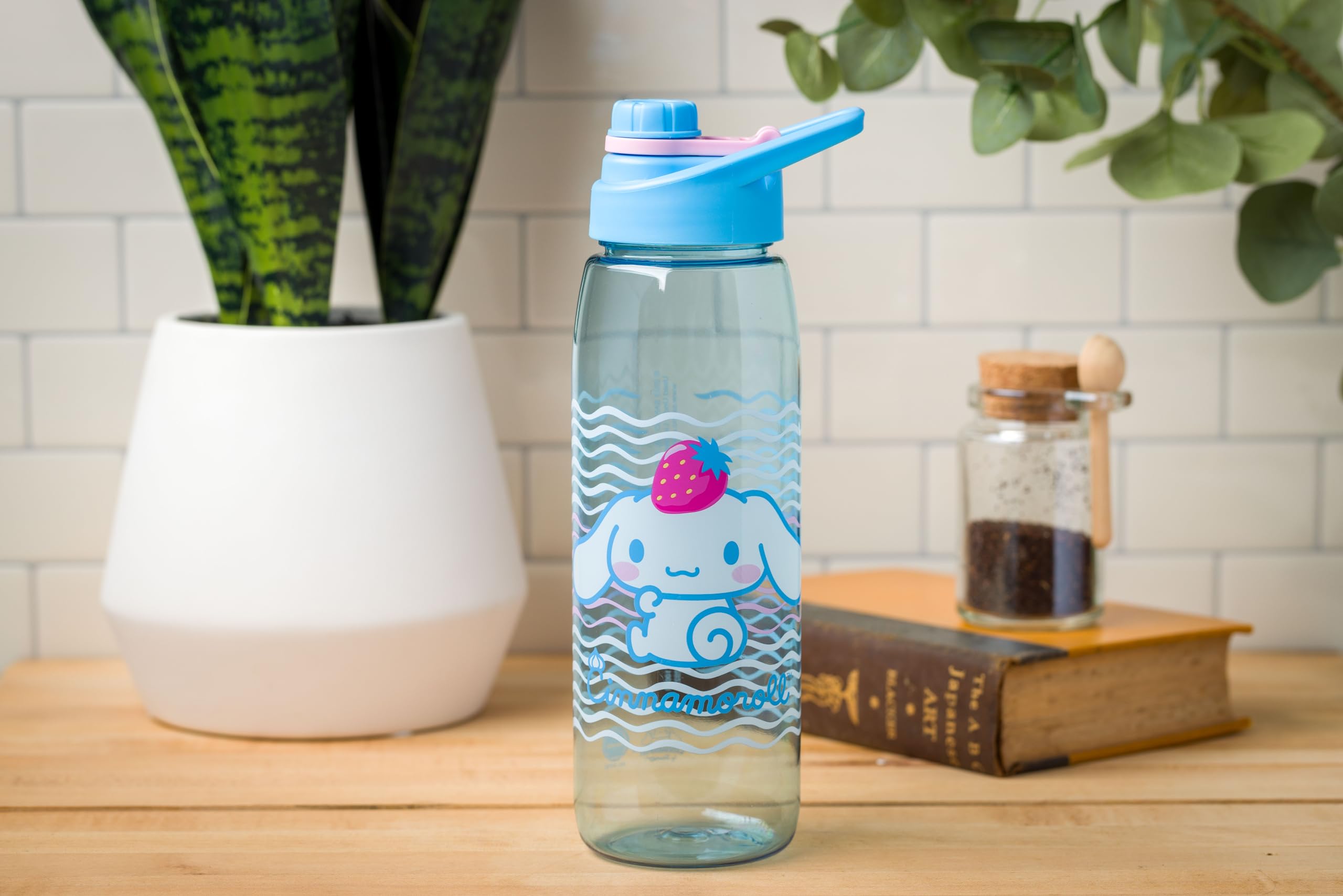 Silver Buffalo Sanrio Hello Kitty And Friends Cinnamoroll With Strawberry Water Bottle With Screw Lid, 28 Ounces