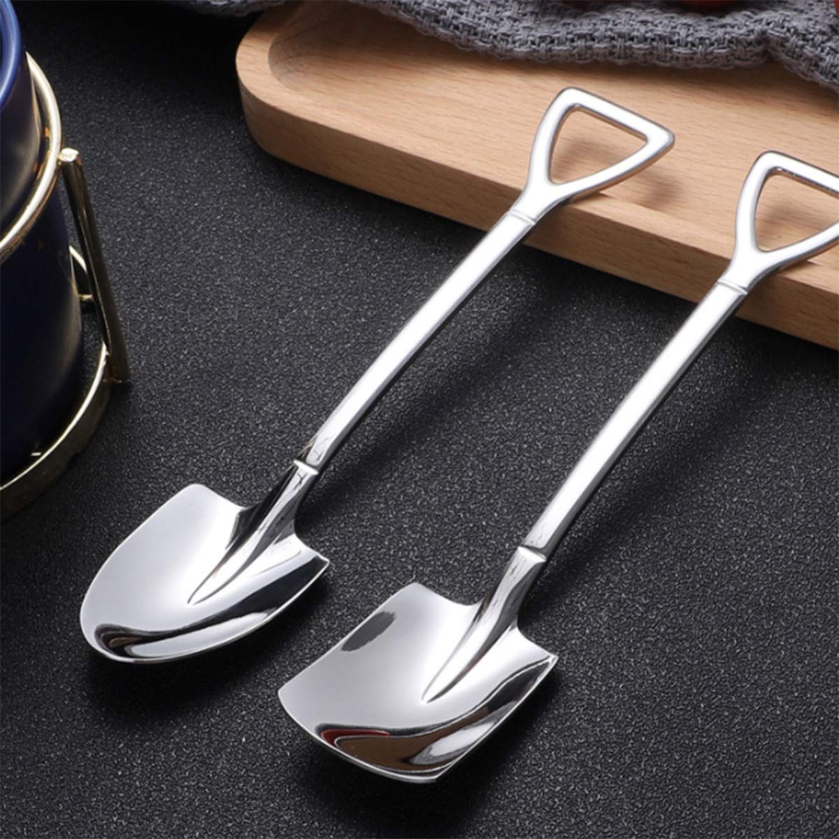 Nmqlx Dessert Spoon Set, 6 Pcs 6'' Shovel Shape Stainless Steel Spoons, Ice Cream Fruit Spoon For Home, Kitchen Or Restaurant