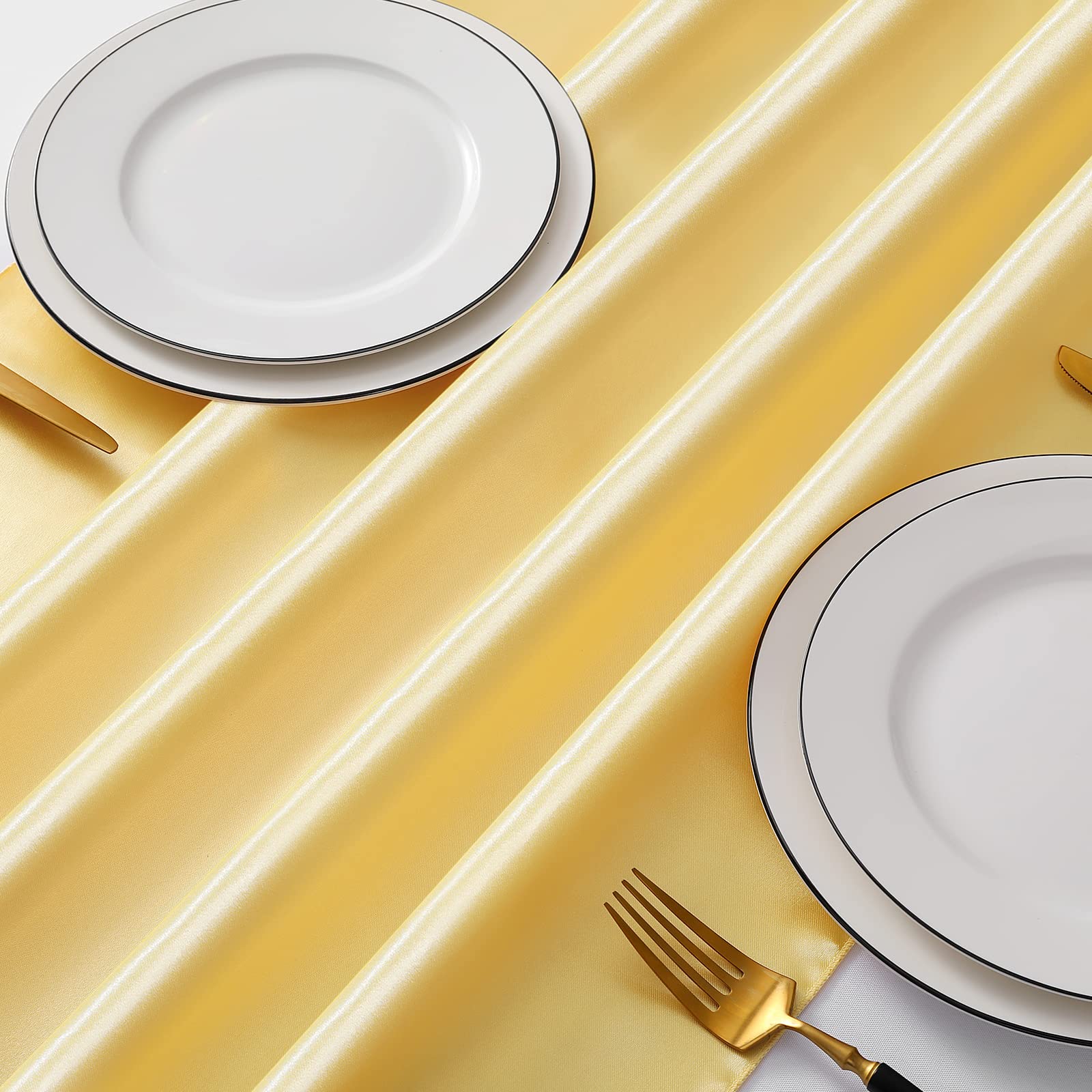 Manyshofu 4Pcs Satin Yellow Gold Table Runner - 12 x 108 Inch Long Size  Party Table Runner Decor Bright & Smooth Wedding Decorations Table Runner for Banquet Chef Birthday Buffet Dinner Graduations