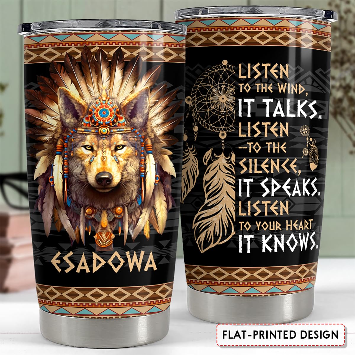 Sandjest Personalized Wolf Tumbler Native American 20Oz 30Oz Tumblers With Lid Gift For Men Women Wolf Lovers Birthday Travel