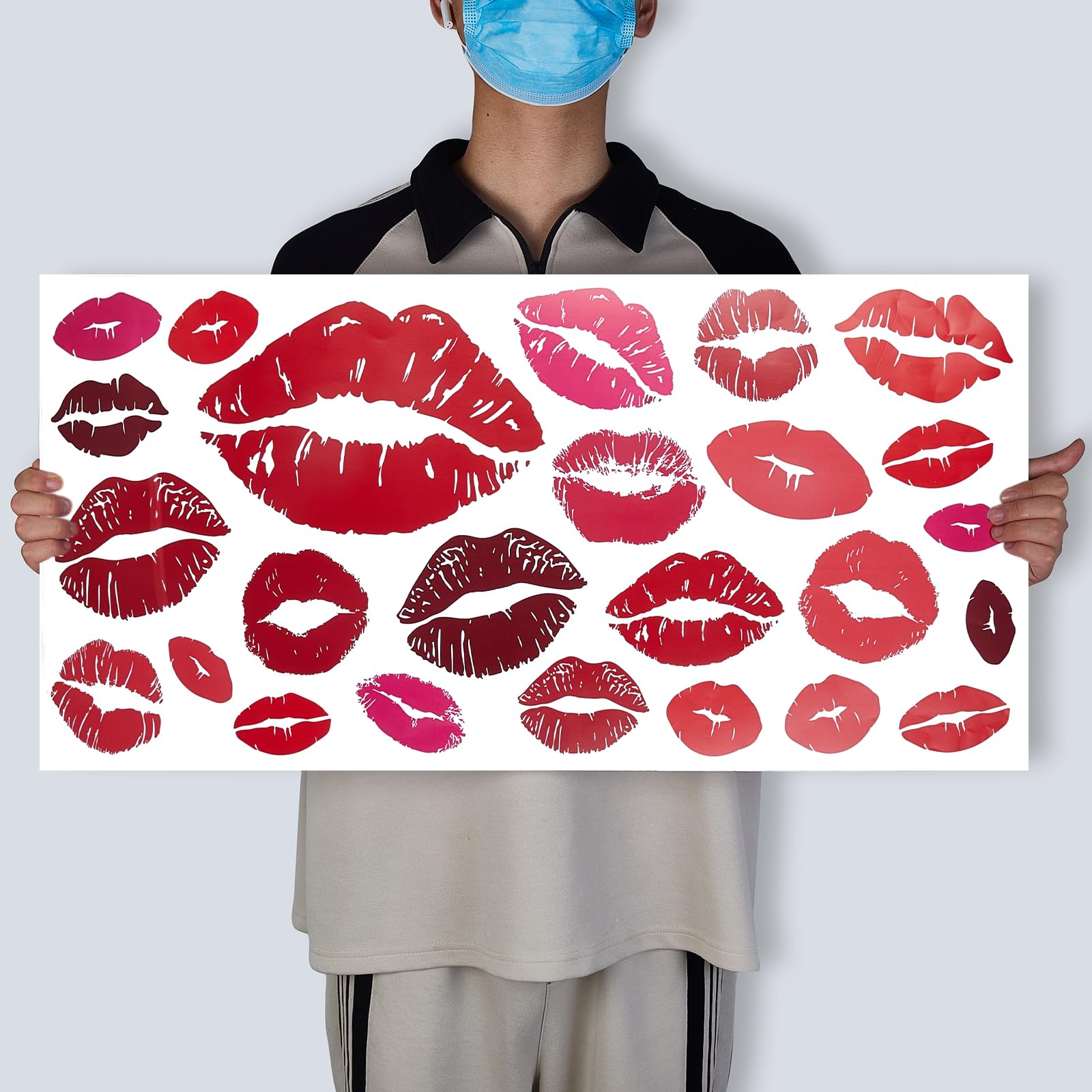 Superdant Red Lips Wall Stickers 25Pcs Kisses Stickers Self-Adhesive Vinyl Wall Art Decals Valentine'S Day Trendy For Home Livin