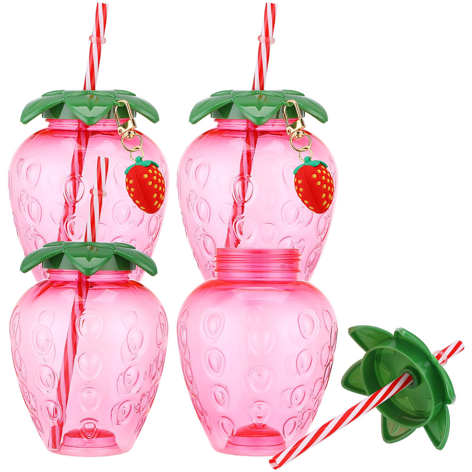 jojofuny 4pcs Strawberry Cups with Lids and Straws - Portable Cute Strawberry Theme Water Bottles for Students, Perfect for Summ