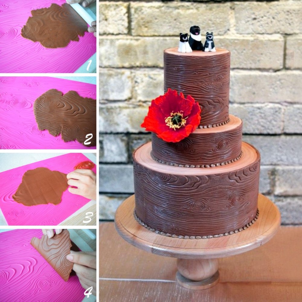 Ak Art Kitchenware Woodgrain Fondant Impression Mat Silicone Cake Lace Mold Cake Texture Mat Pink Blm-23