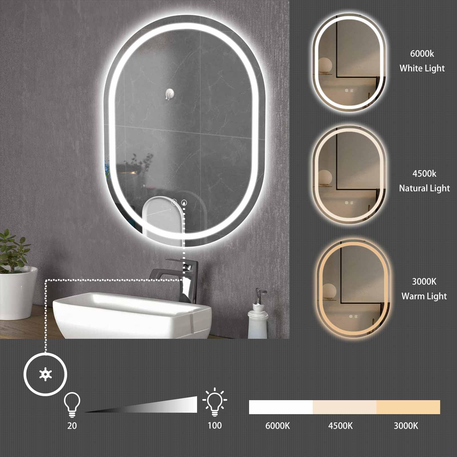 Elefloom Annular LED Bathroom Mirror  36x28 inch Wall Mounted Bathroom Mirror with Lights  Anti-Fog Dimmable 3 Colors CRI>90 Wall Mounted LED Mirror for Bathroom IP44 Waterproof
