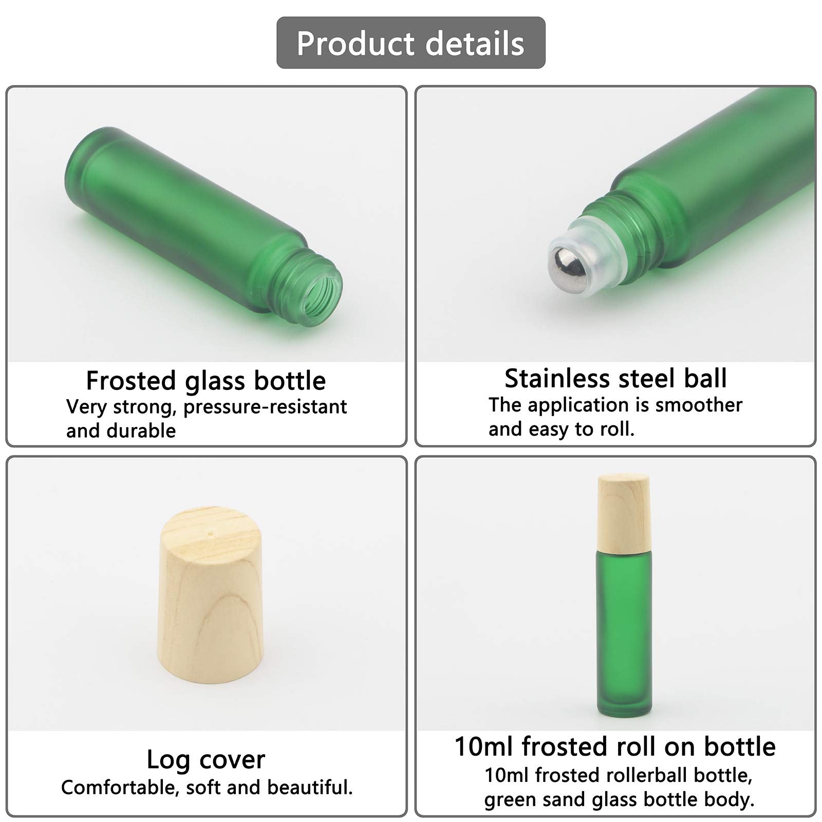 Kesell 10Pcs 10Ml Colorful Frosted Glass Roller Bottles With Metal Roller Ball And Wood Grain Plastic Cap For Essential Oil Arom