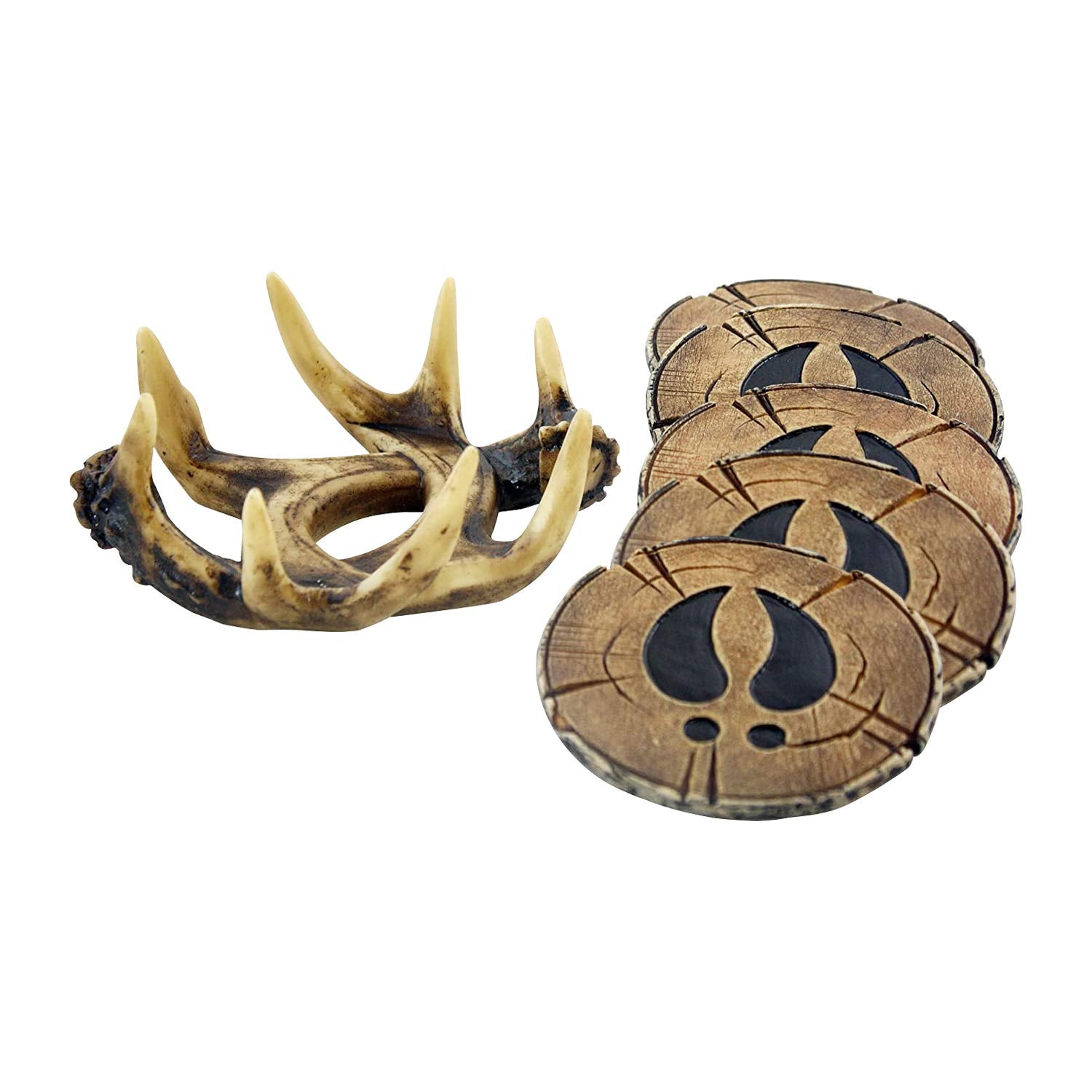 Pine Ridge Deer Antler Drink Coaster Set Of 4 Old West Decor - Home Table Beverage Coaster With Holder - Drink Glass Holder With