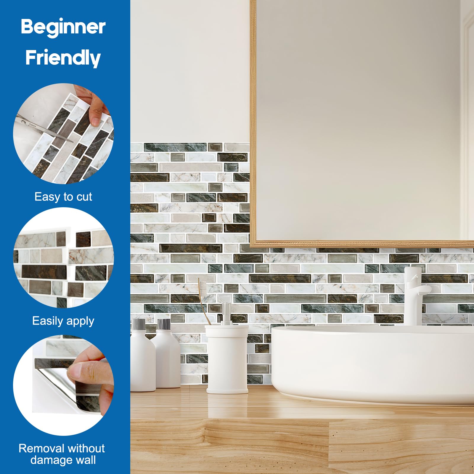 Yipscazo 10 Sheets Peel and Stick Backsplash for Kitchen Wall, 12  x12   Waterproof Stick on Backsplash Smart Tiles for Bathroom