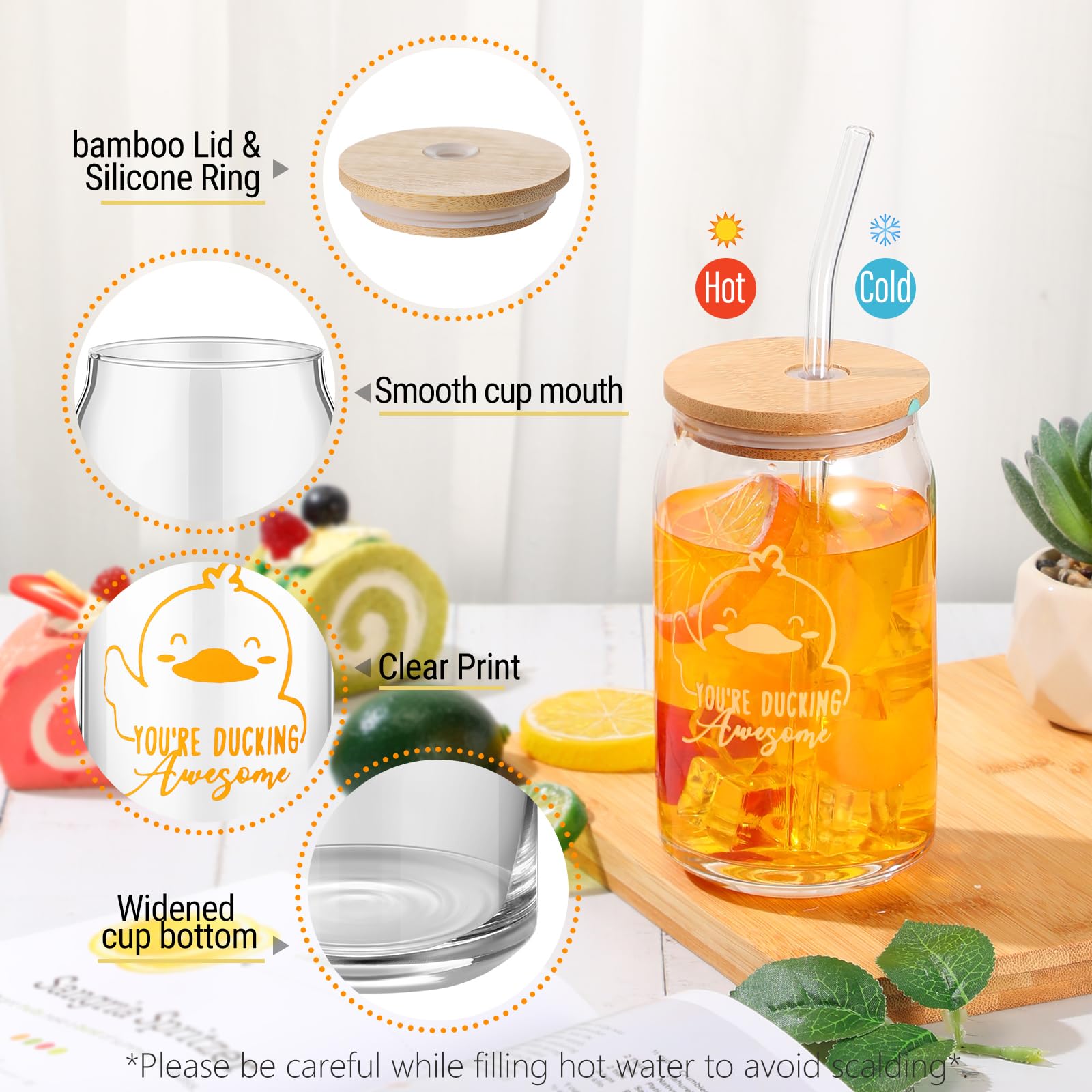 Tioncy 3 Pcs Duck Theme Inspirational Gift Employee Thank You Gifts Reusable Coffee Glass Tumbler With Lid And Straw Canvas Make