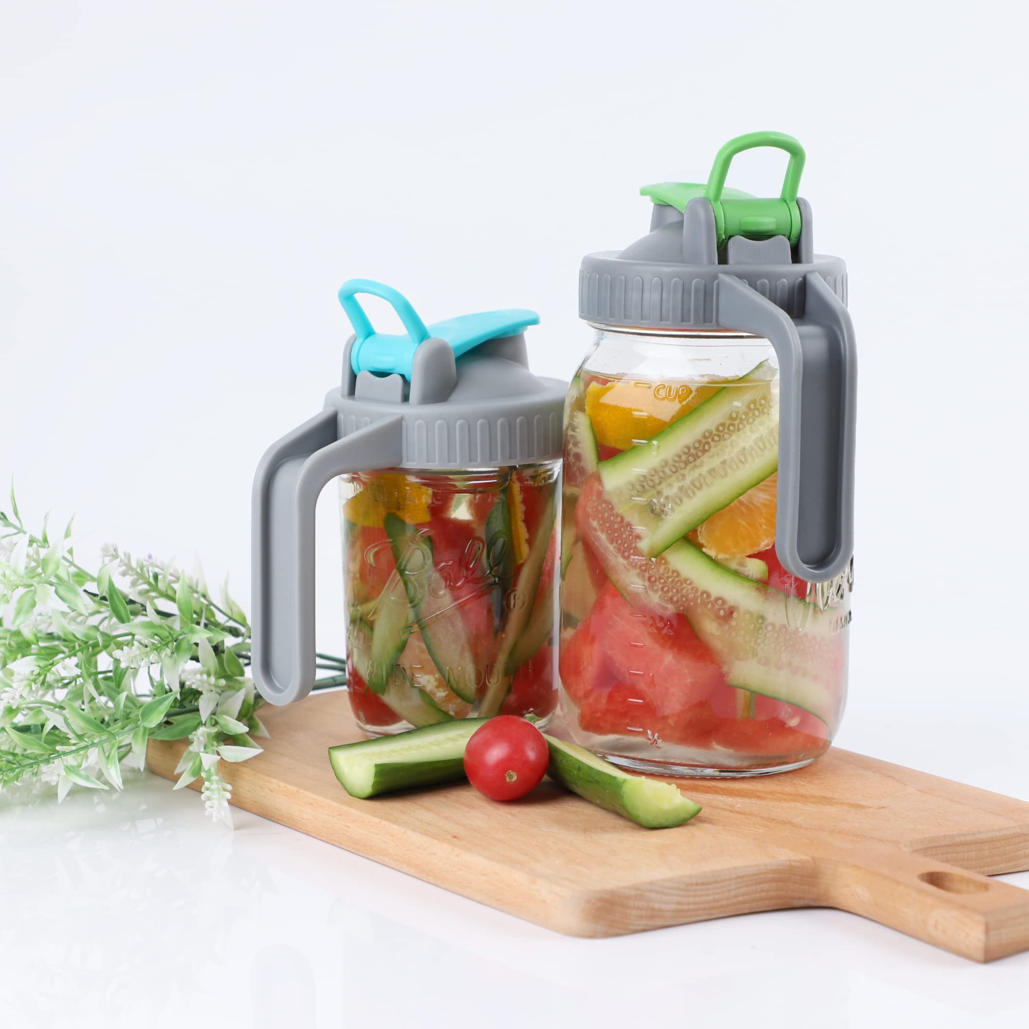 Wide Mouth Mason Jar Lids With Pour Spout Airtight Leak-Proof Flip Cap Lids With Handle Turns Your Mason Jar Into Pitcher (Jar N