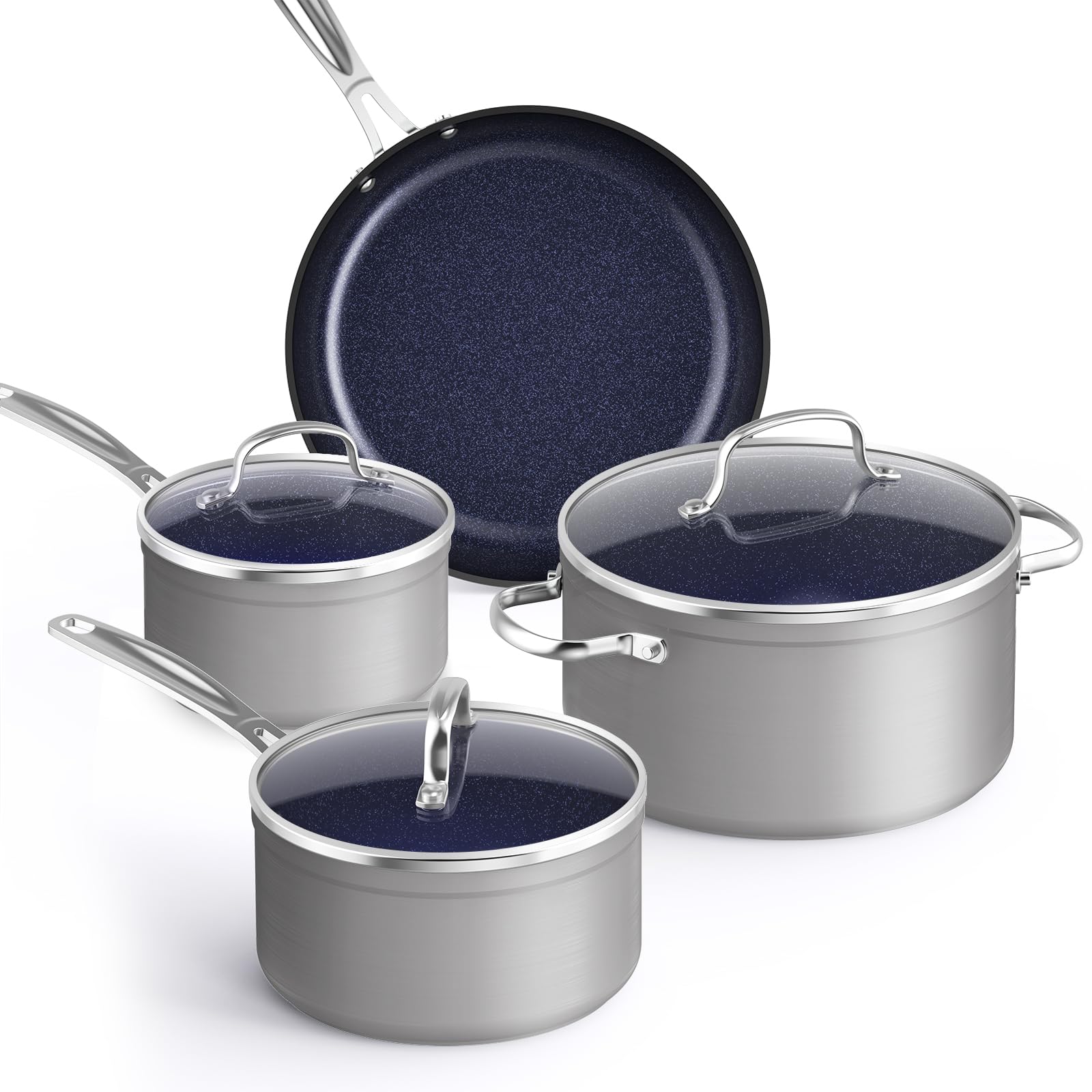 Nuwave Healthy Duralon Blue Ceramic Nonstick Coated 7pc Cookware Set, Scratch-Resistant Diamond Infused, PFAS Free, Induction Re