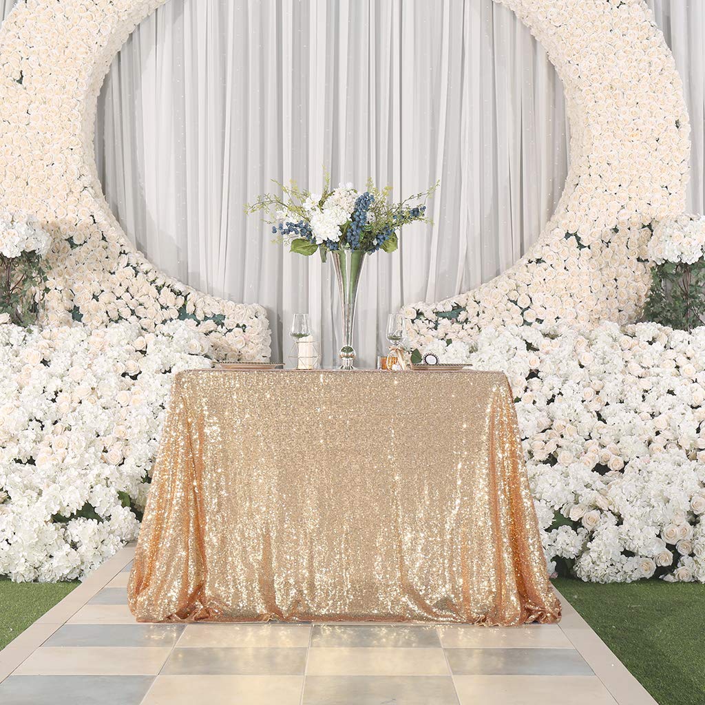 Juya Delight 60'' X 120'' Light Gold Sequin Tablecloth Rectangle For Wedding Birthday Party Festival Ceremony Cake Dessert Table