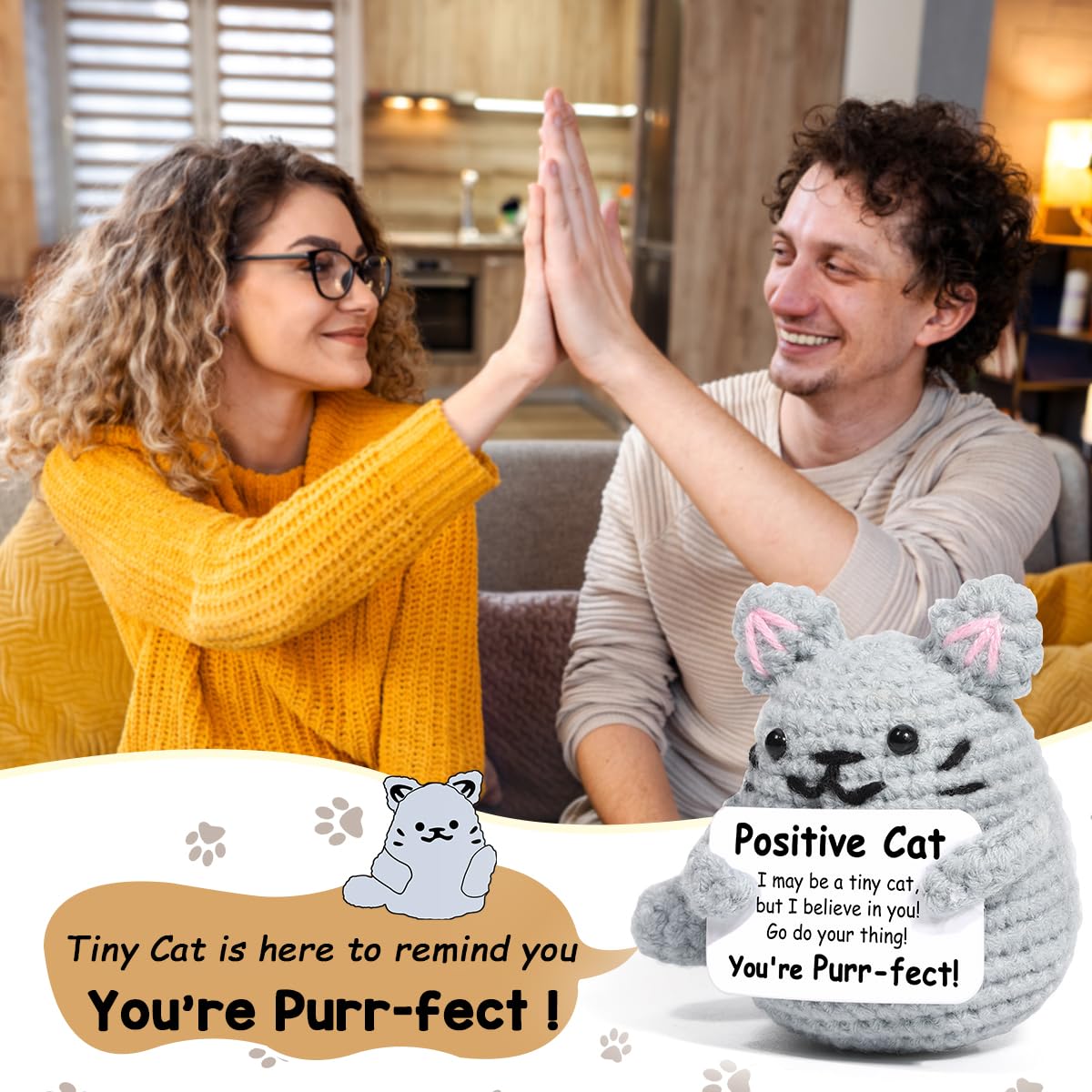 AICase Inspirational Crochet Positive Cat Animals, Christmas Stocking Stuffers Emotional Support Nuggets Funny Cat Lover Gifts f