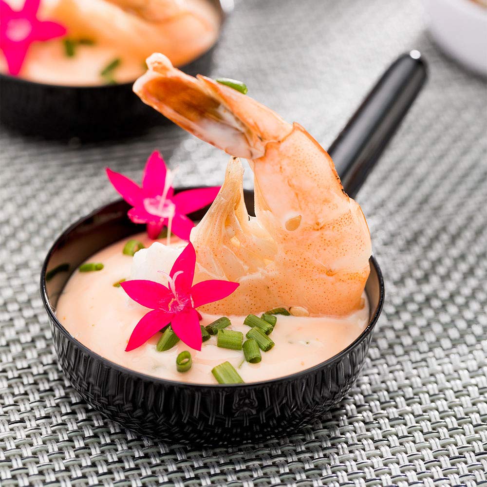 Restaurantware 1 Ounce Disposable Dessert Cups 100 Mini Sauce Dishes - Sauce Pan Design Serve Condiments Snacks Or Samples Black